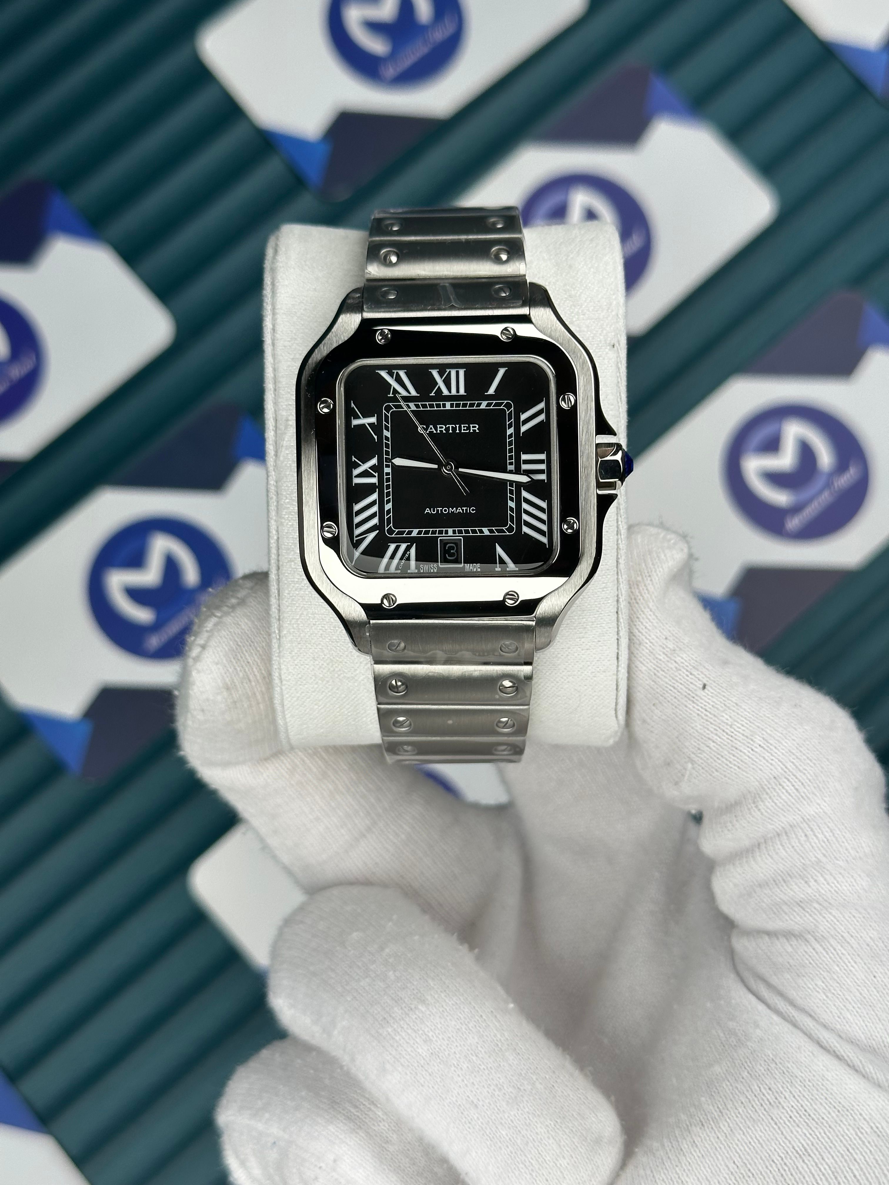 Cartier Santos Silver Siyah Kadran