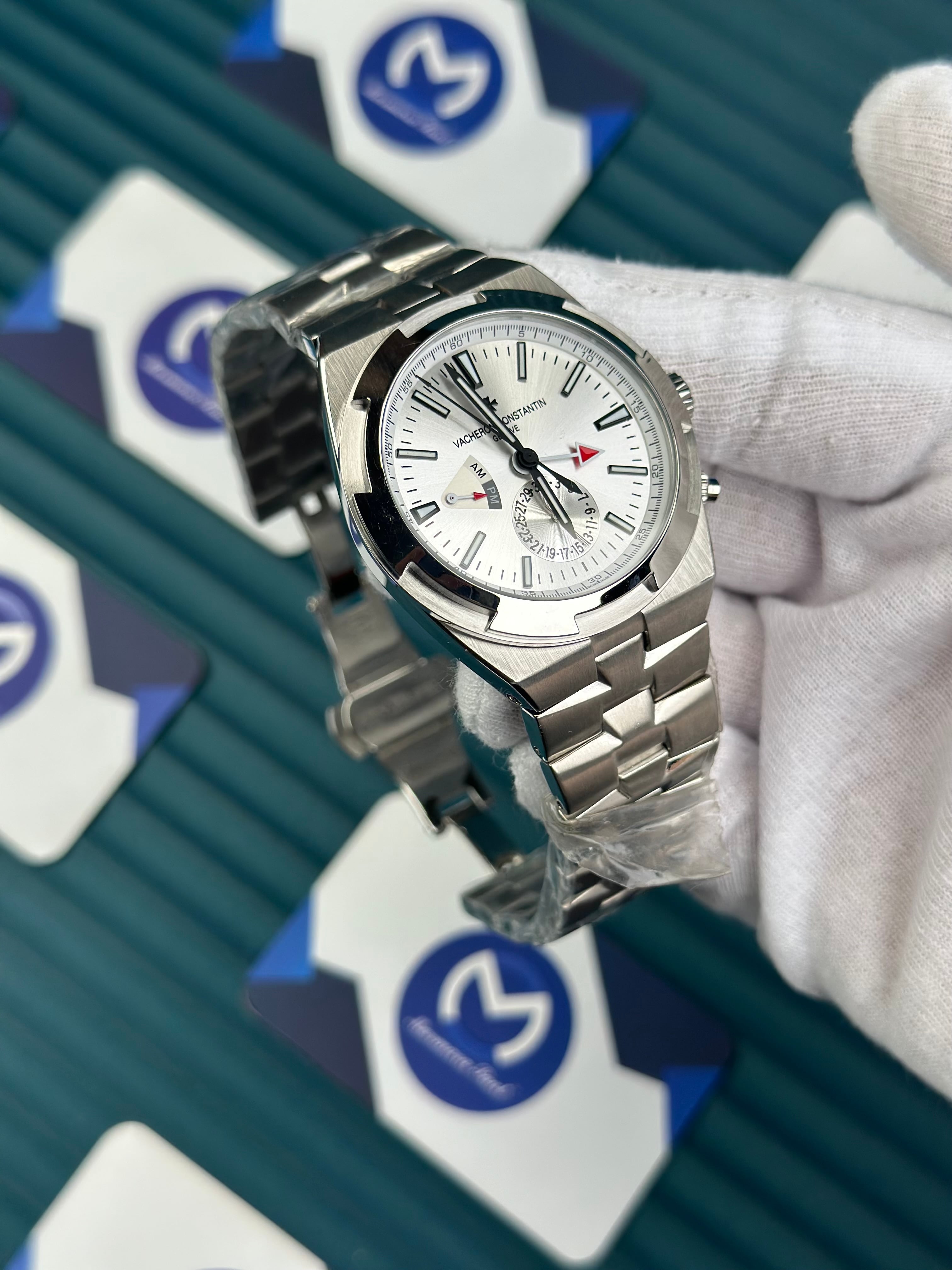 VACHERON CONSTANTIN WHITE OVERSEAS DUAL TIME SILVER 