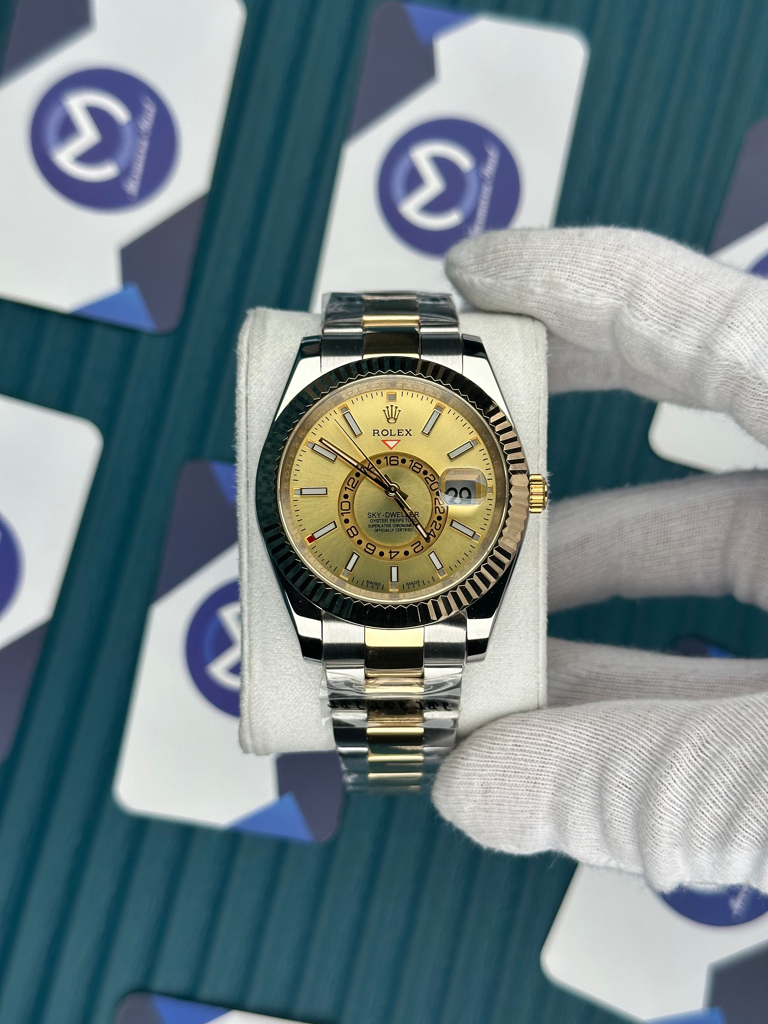 ROLEX SKY-DWELLER GOLD DIAL GOLD-SILVER OYSTER