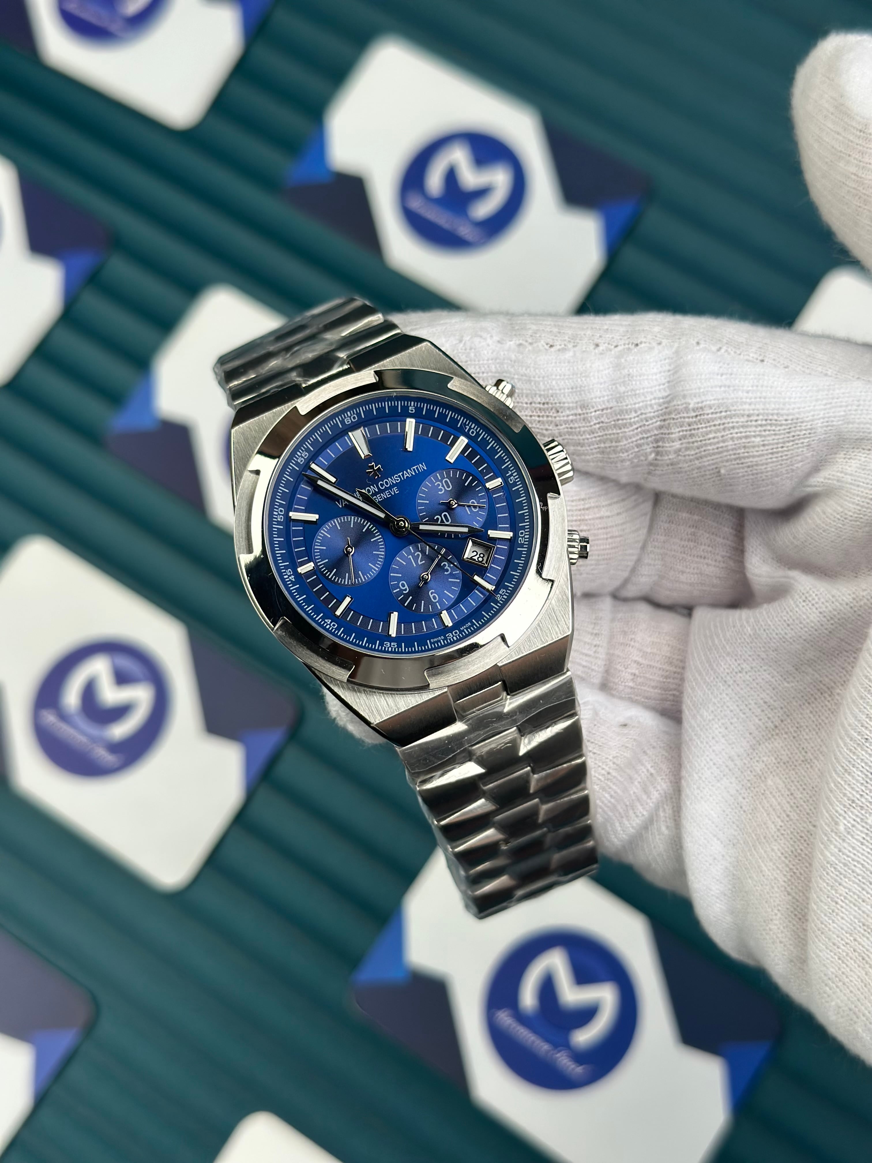 VACHERON CONSANTIN NAVY BLUE OVERSEAS CHRONOGRAPH SILVER