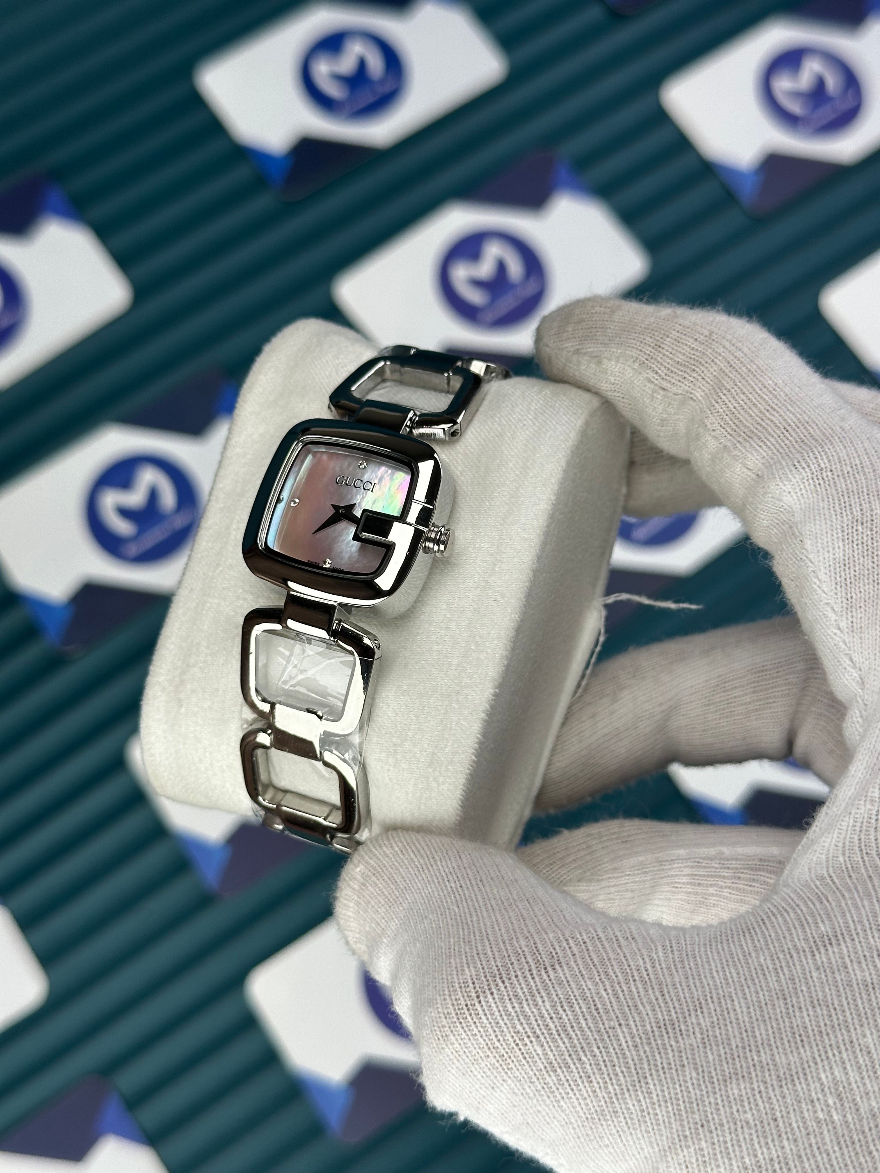 GUCCI WOMAN RING BRACELET PINK WHITE DIAL DIAMOND INDEX SILVER CORD