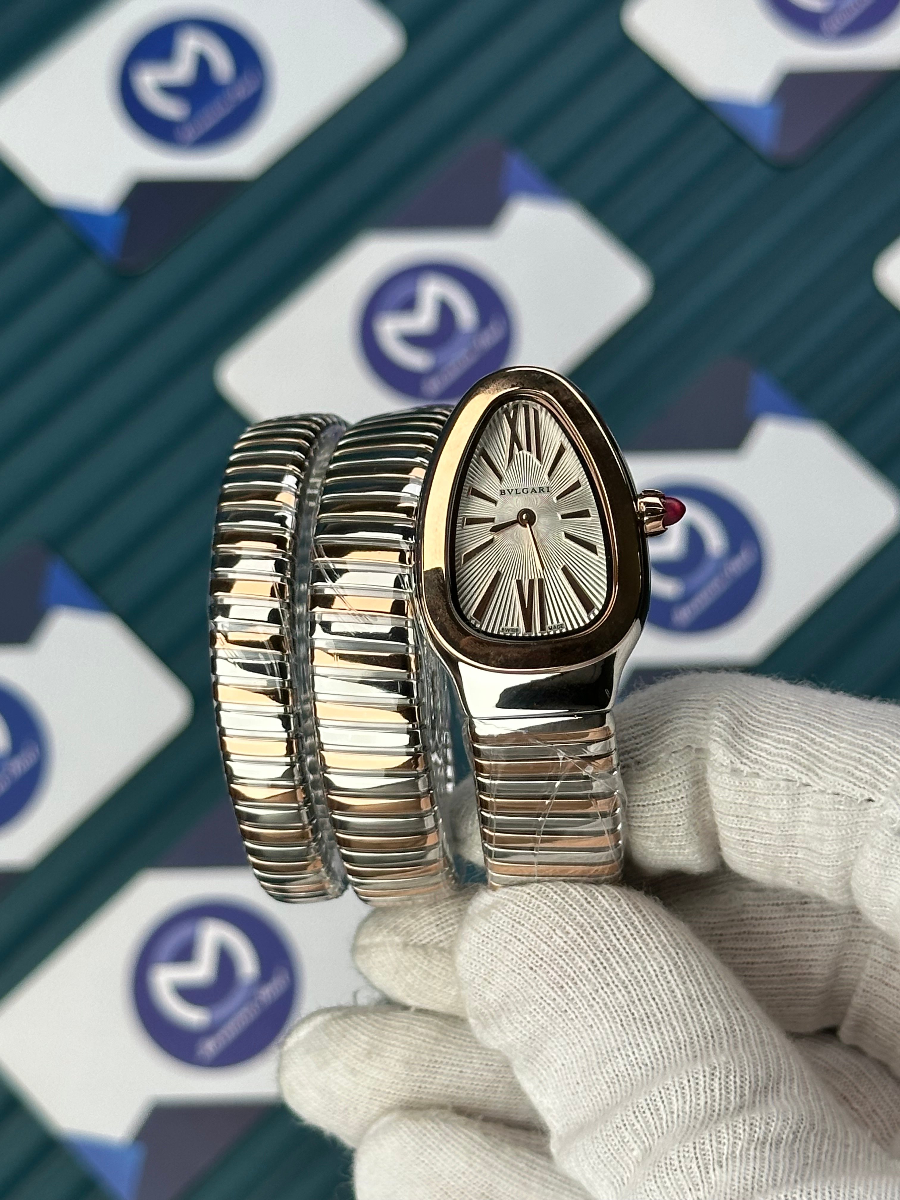 BVLGARI SERPENTI WHITE DIAL ROSE-SILVER LONG TUBOGAS