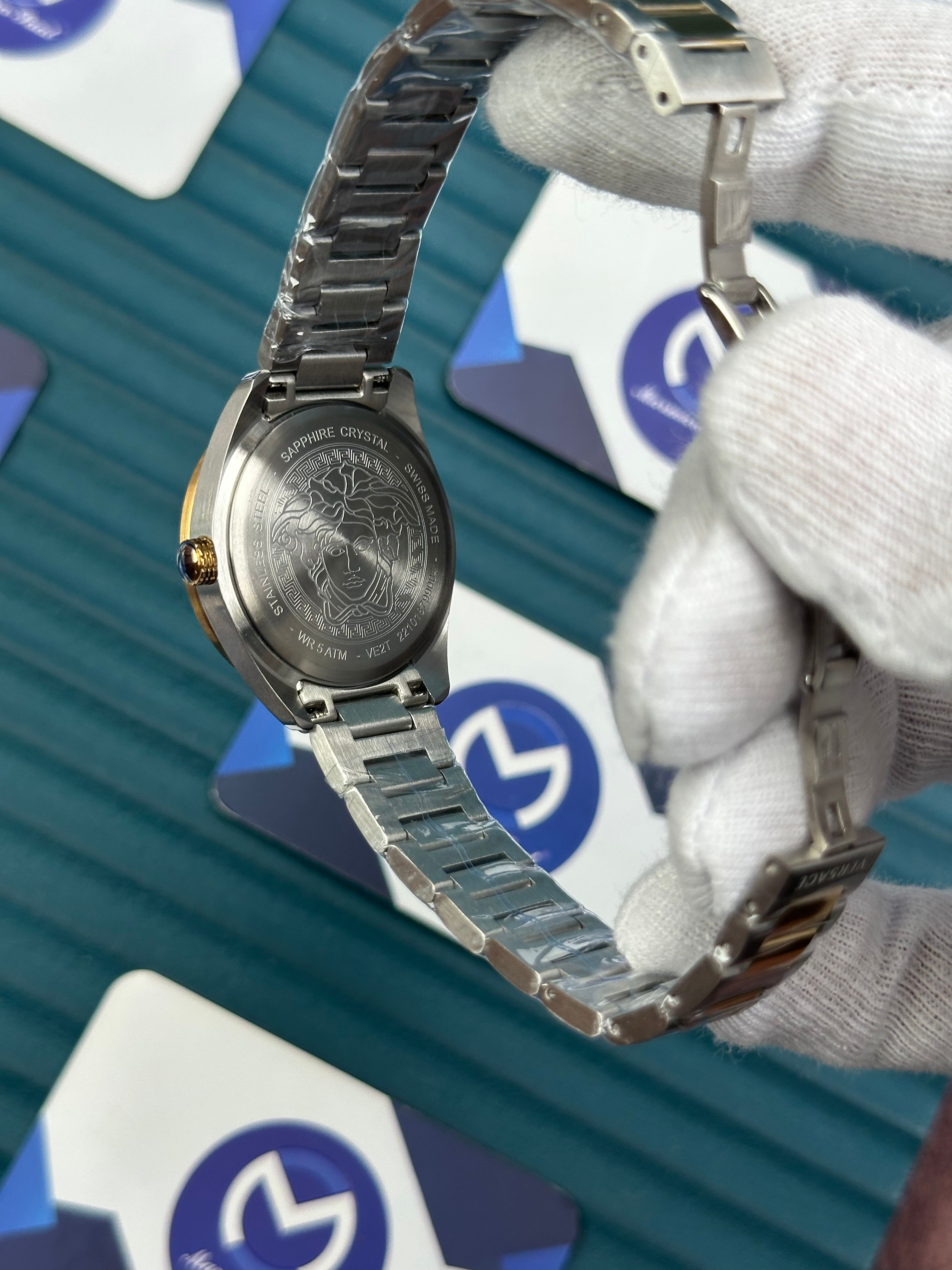 VERSACE 36 MOZAIK BLUE DIAL GOLD-SILVER CORD