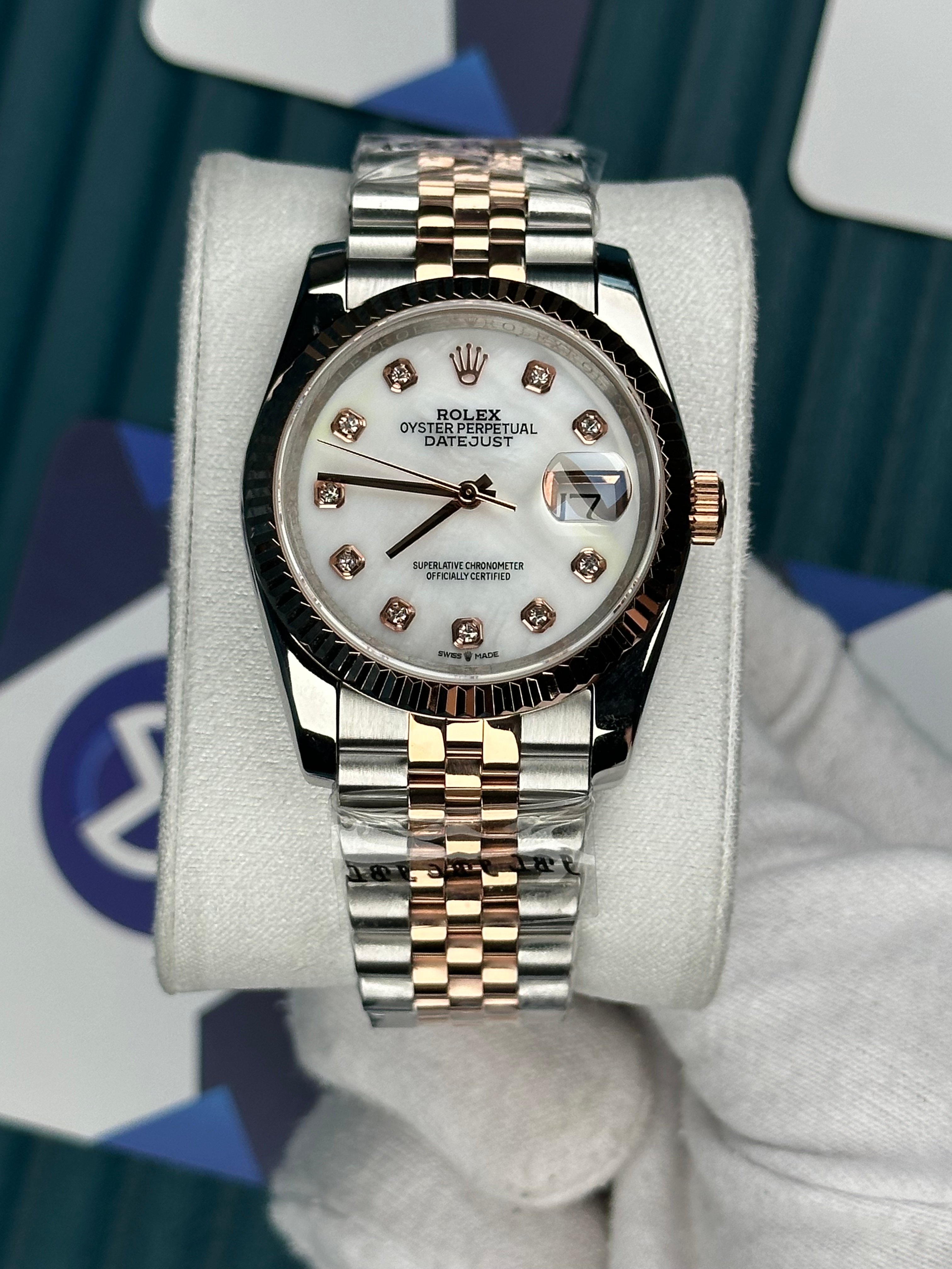 ROLEX 36 BEYAZ KADRAN PIRLANTA INDEX ROSE-SILVER JUBILEE