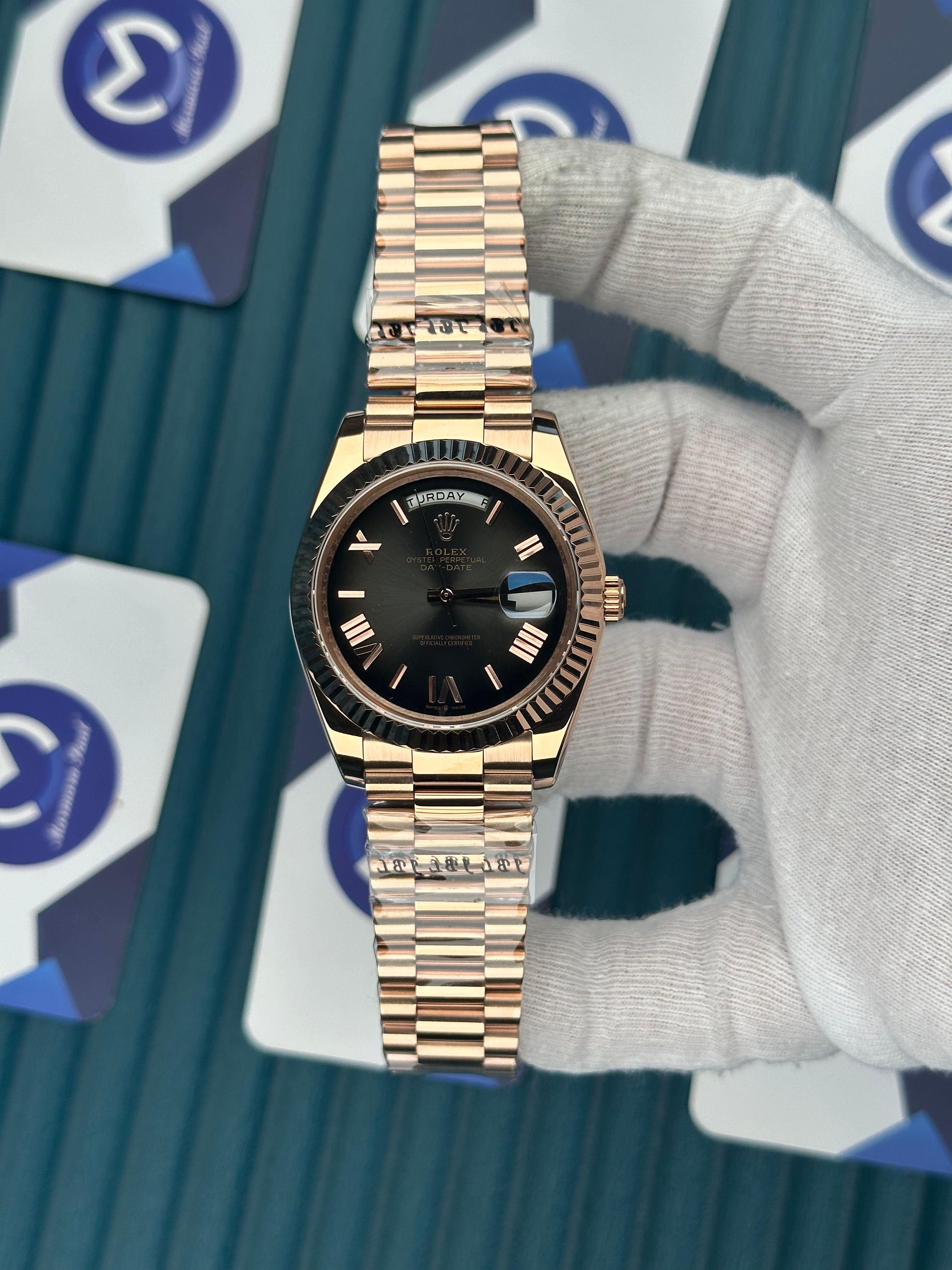 ROLEX DAY-DATE GREY DIAL ROMA INDEX ROSE PRESIDENT