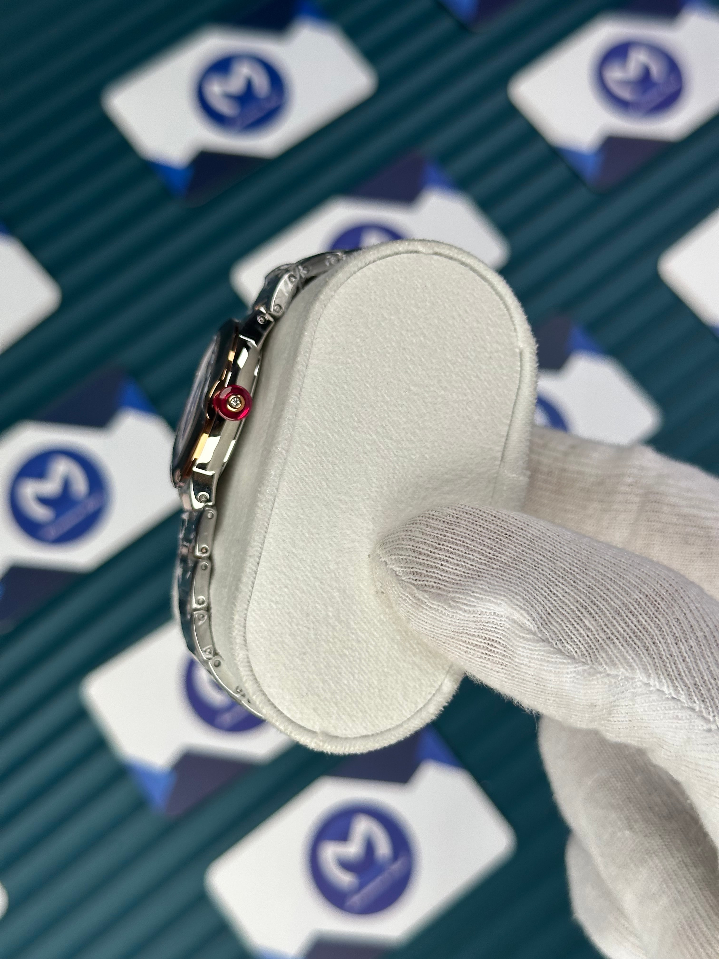 BVLGARI GREEN PATTERNED DIAL DIAMOND INDEX ROSE BEZEL ROSE-SILVER BRACELET