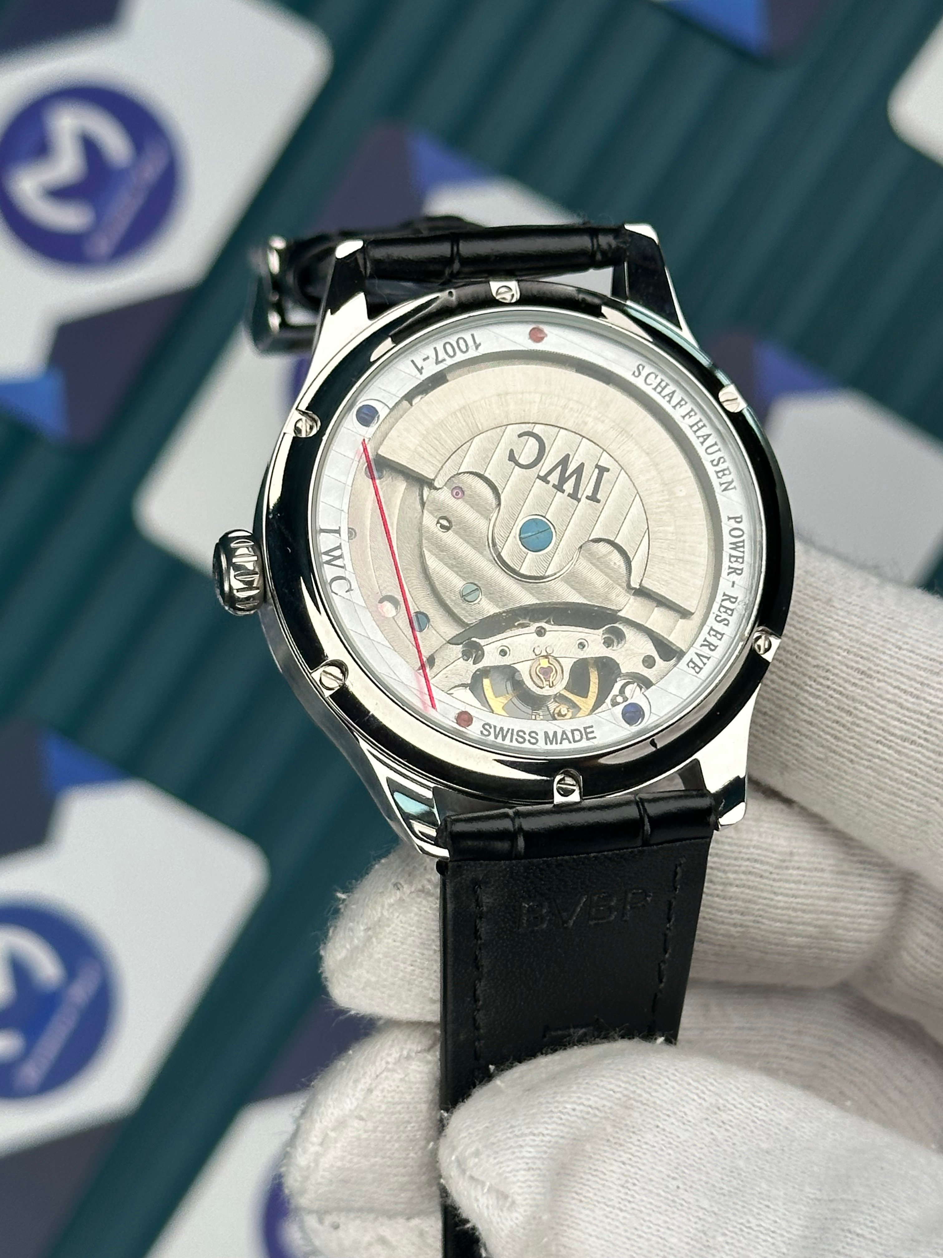 IWC PORTUGUESE TOURBILLON SILVER CASE WHITE DIAL BLACK CORD