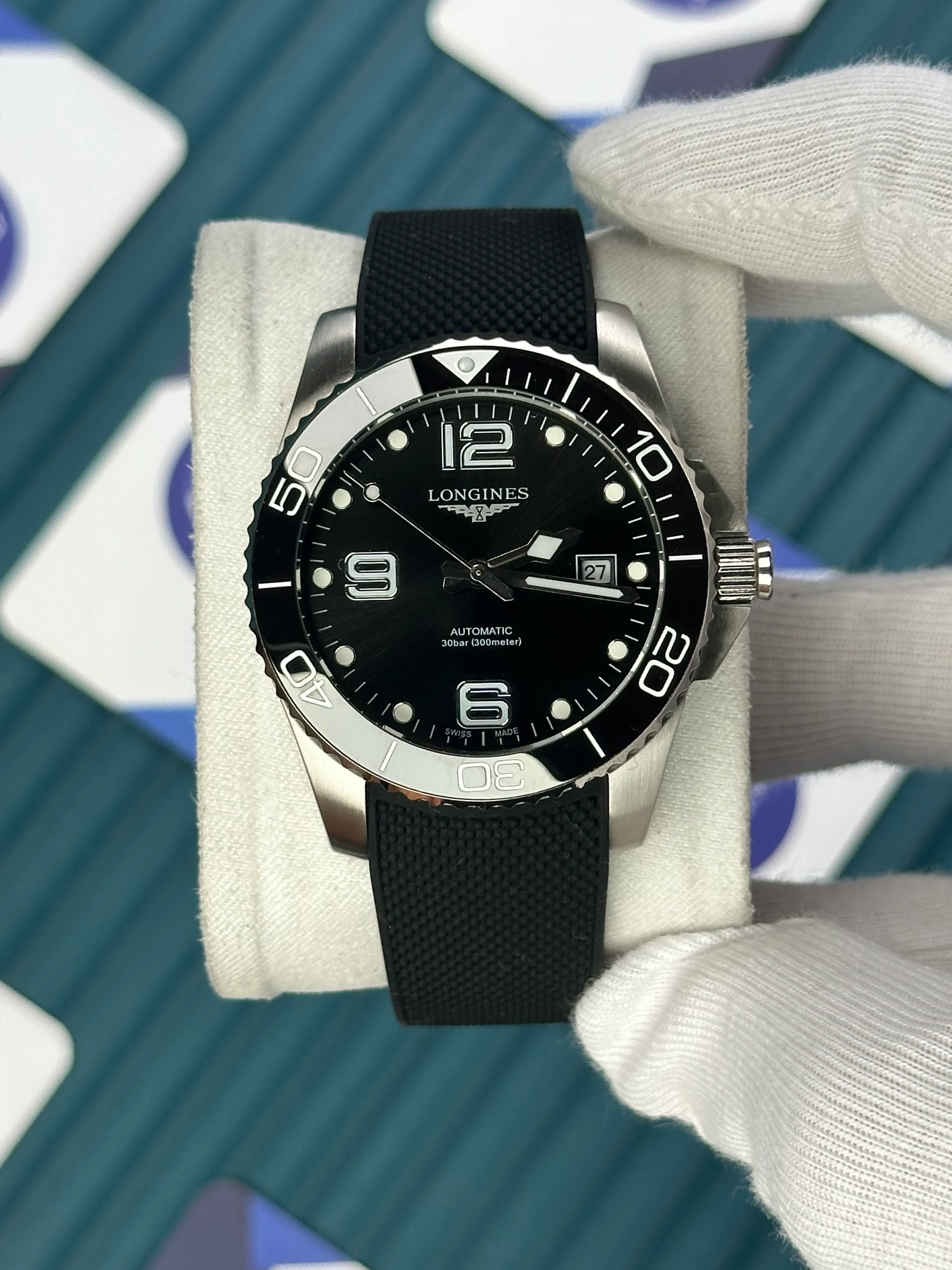 LONGINES HYDROCONQUEST AUTOMATIC BLACK DIAL BLACK RUBBER