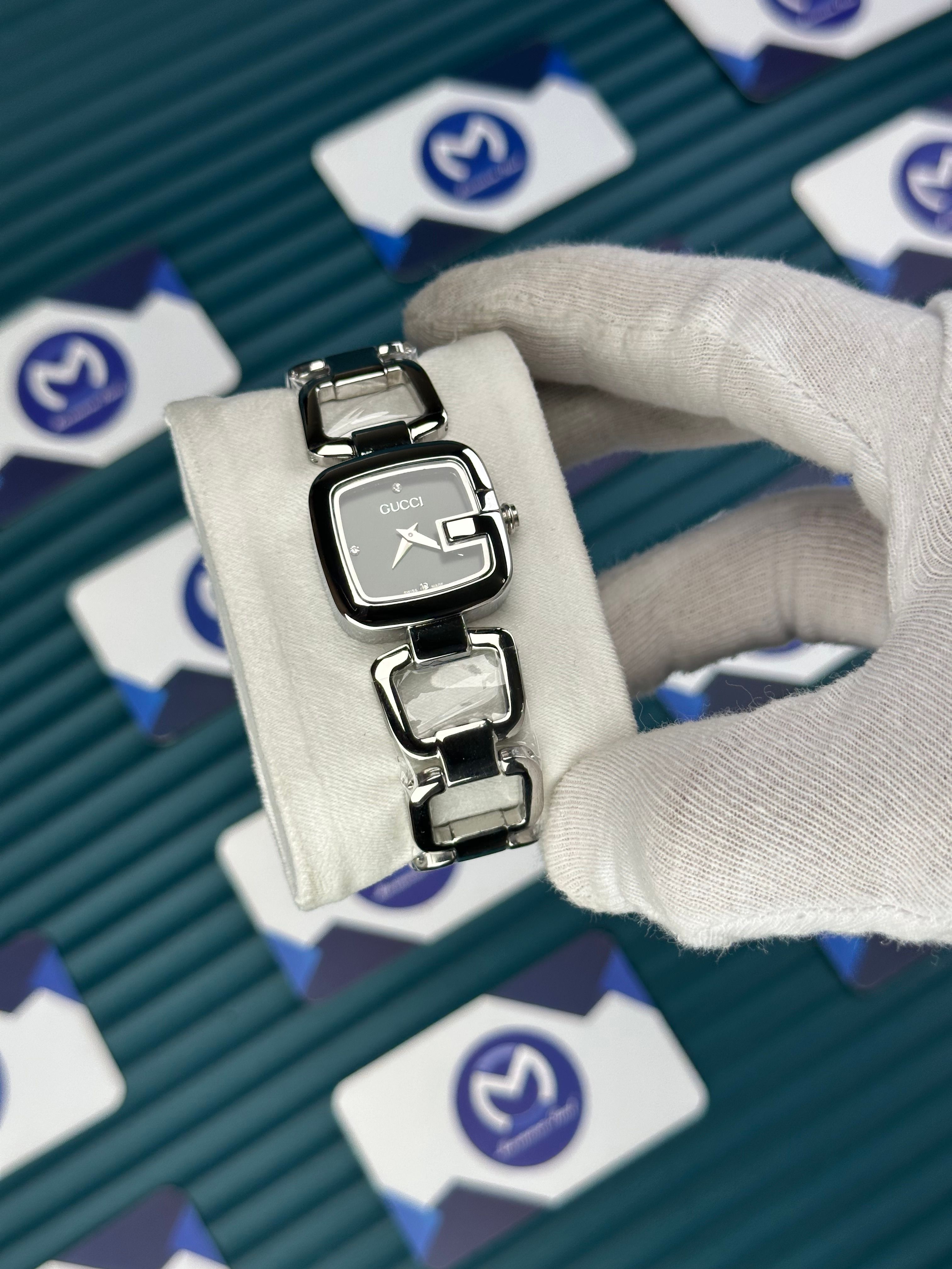 GUCCI WOMAN RING BRACELET GREEN DIAL DIAMOND INDEX SILVER CORD 