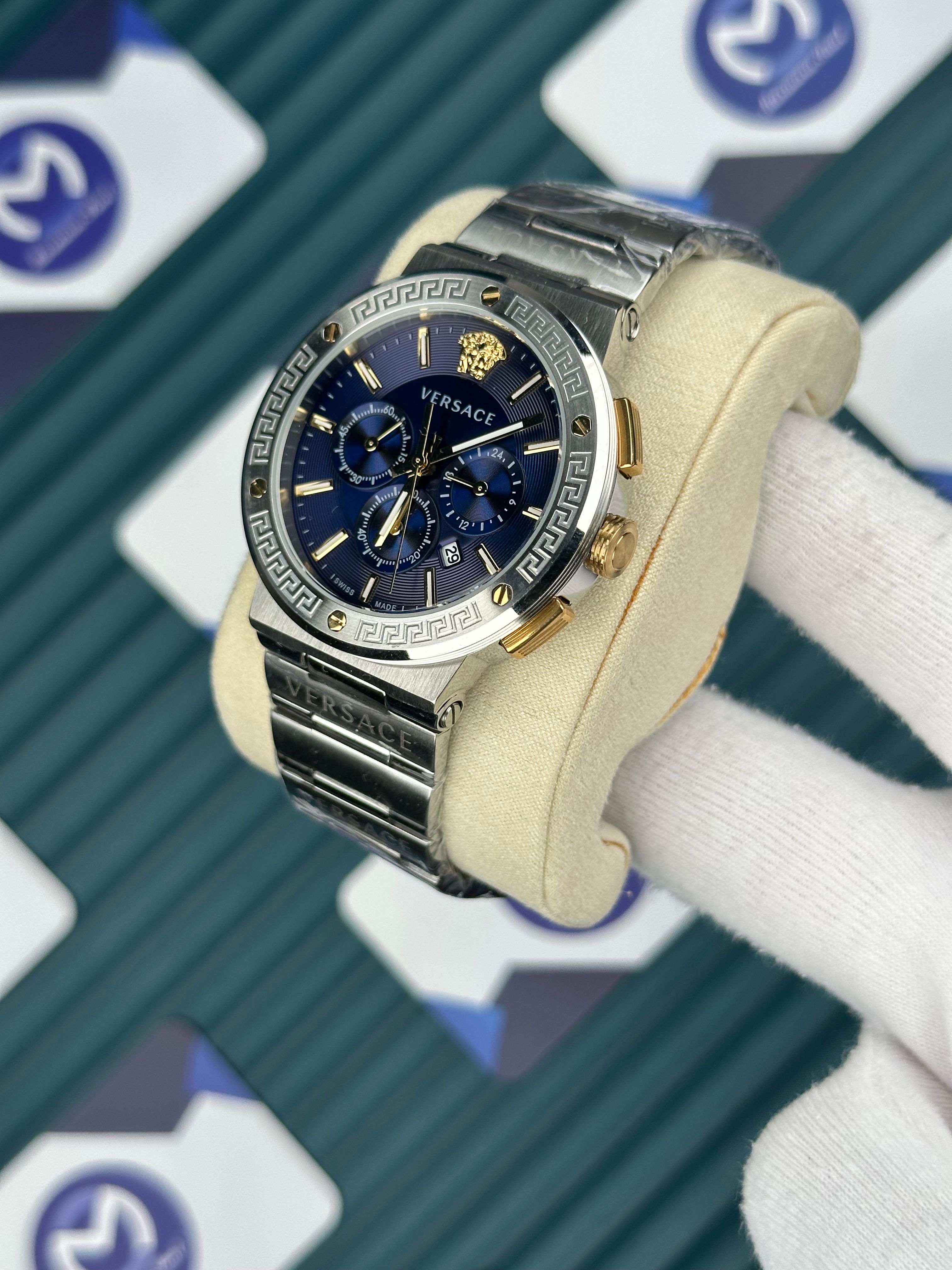 Versace Silver Mavi Kadran Gold Detay