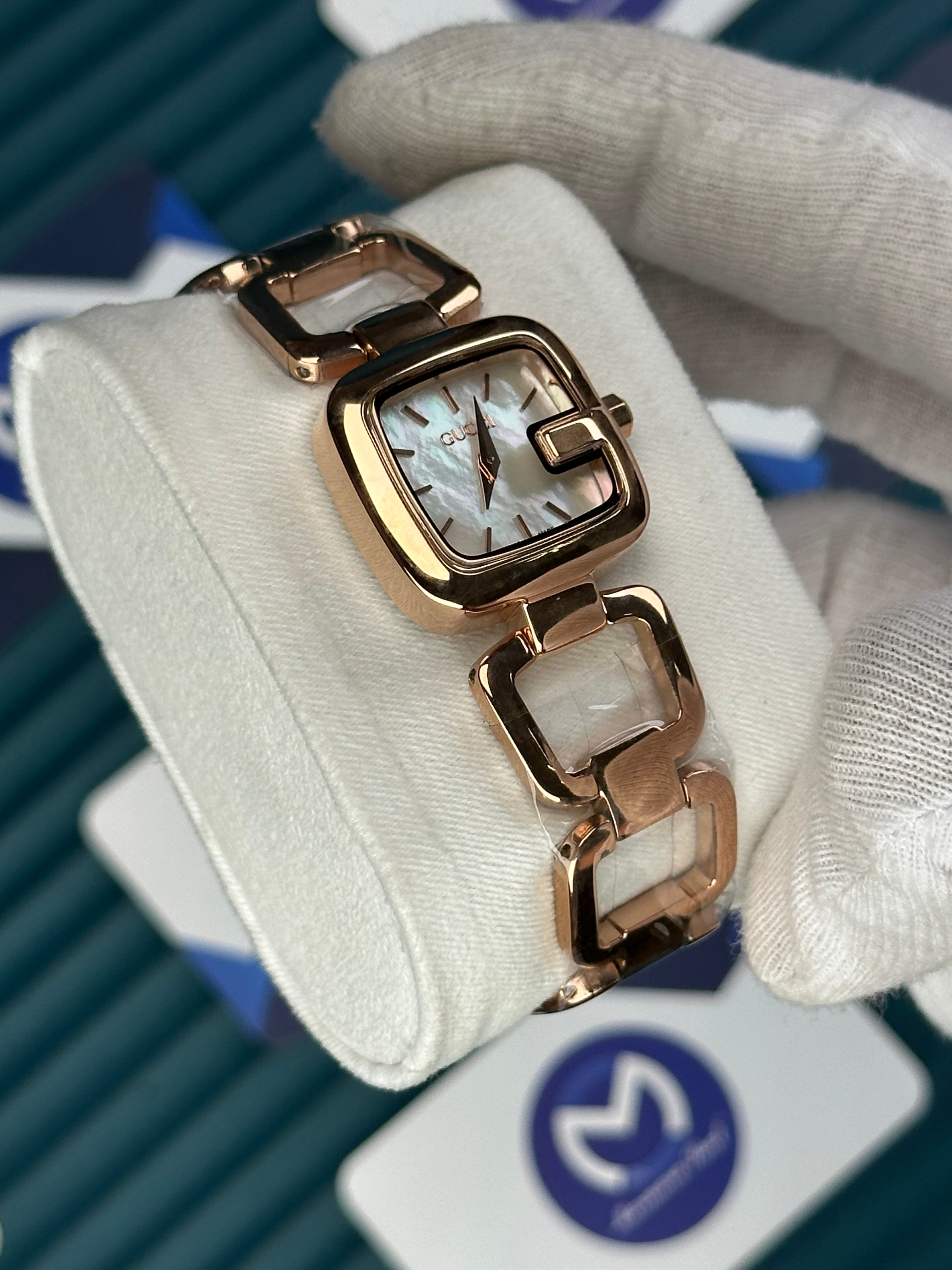 GUCCI WOMAN RING BRACELET WHITE DIAL ROD INDEX ROSE CORD