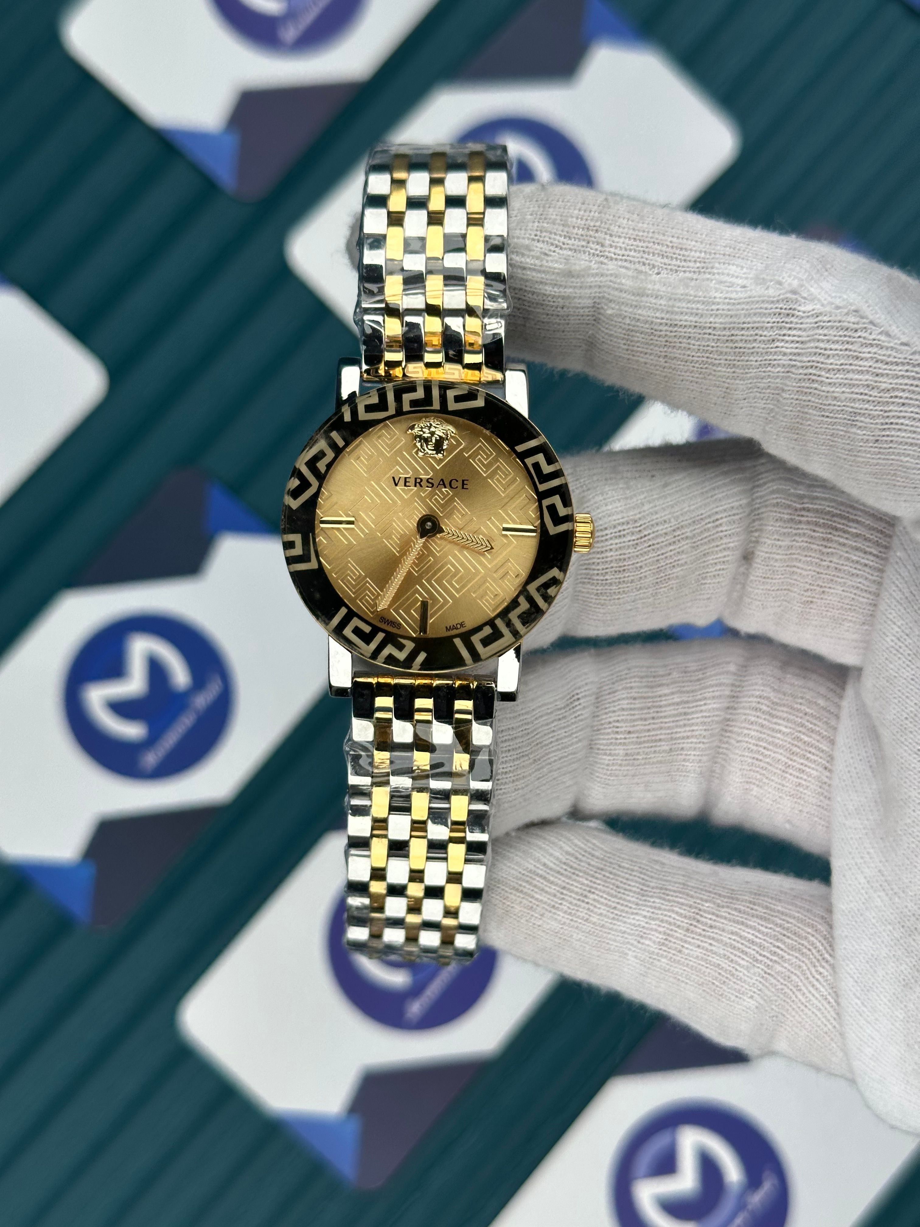 VERSACE DESENLİ AYNALI BEZEL GOLD KADRAN GOLD-SILVER 