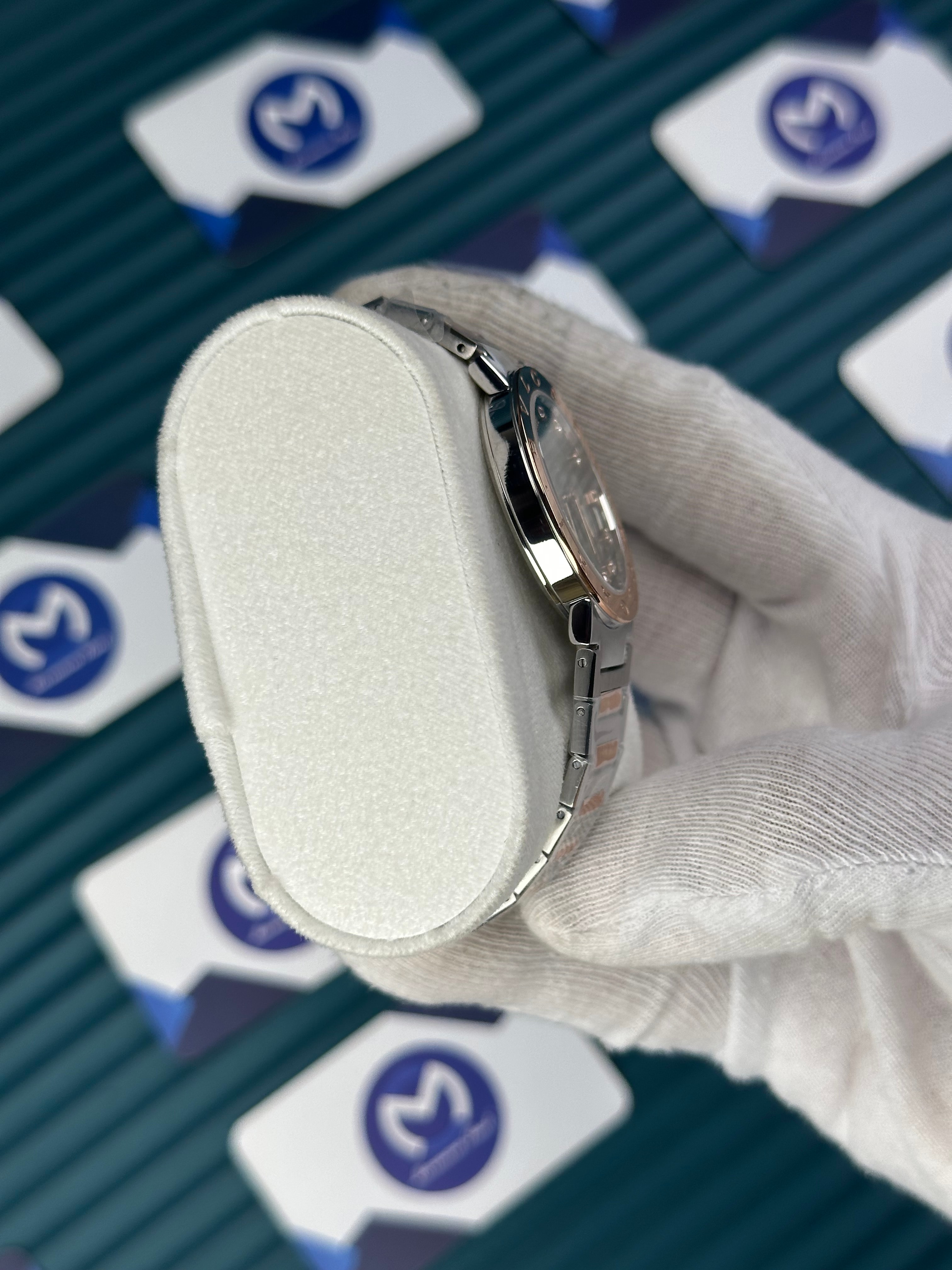 BVLGARI GREEN DIAL GOLD BEZEL DIAMOND INDEX GOLD-SILVER CORD