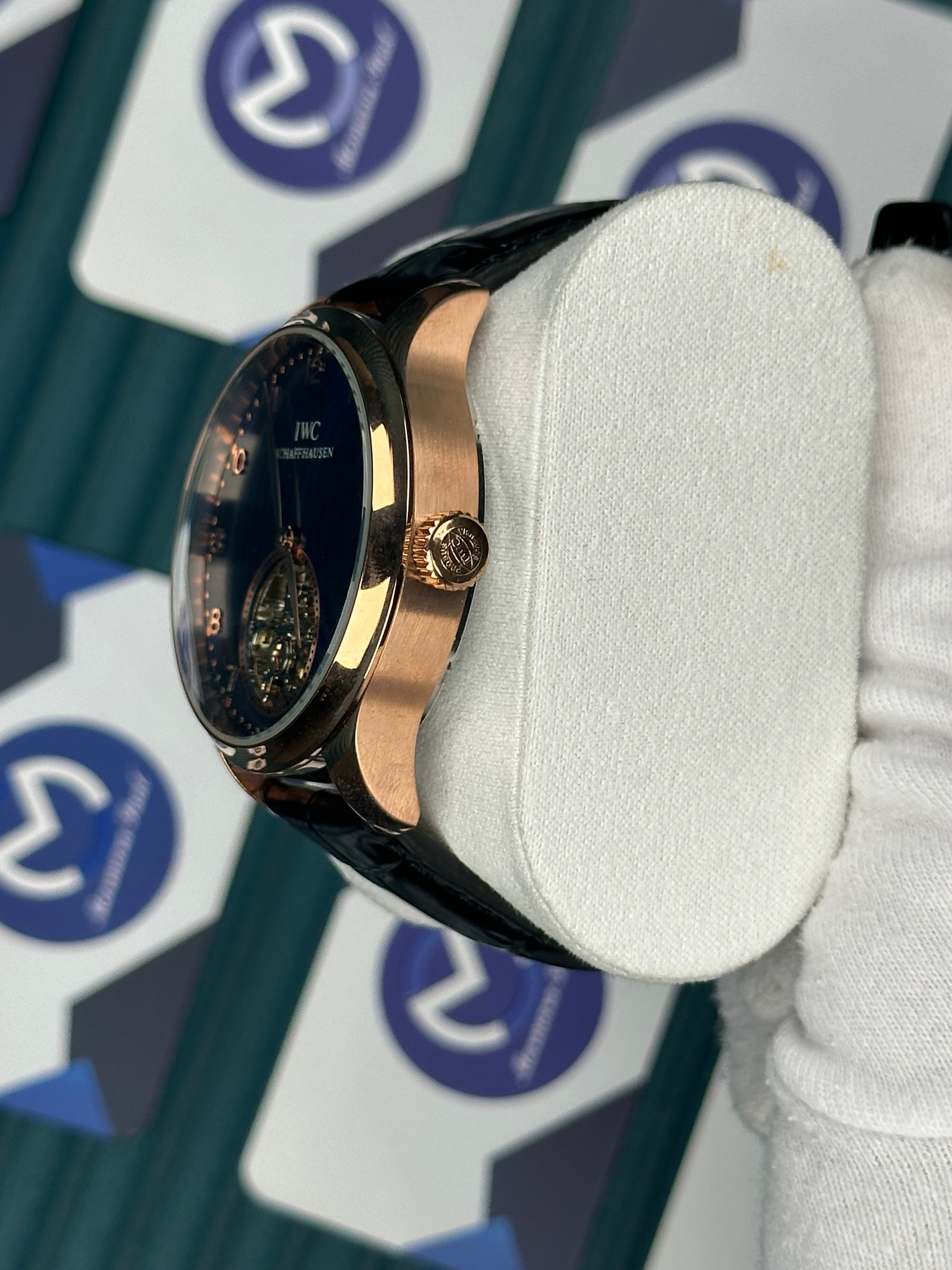 IWC Blue Dial Tourbillon Black Leather Cord