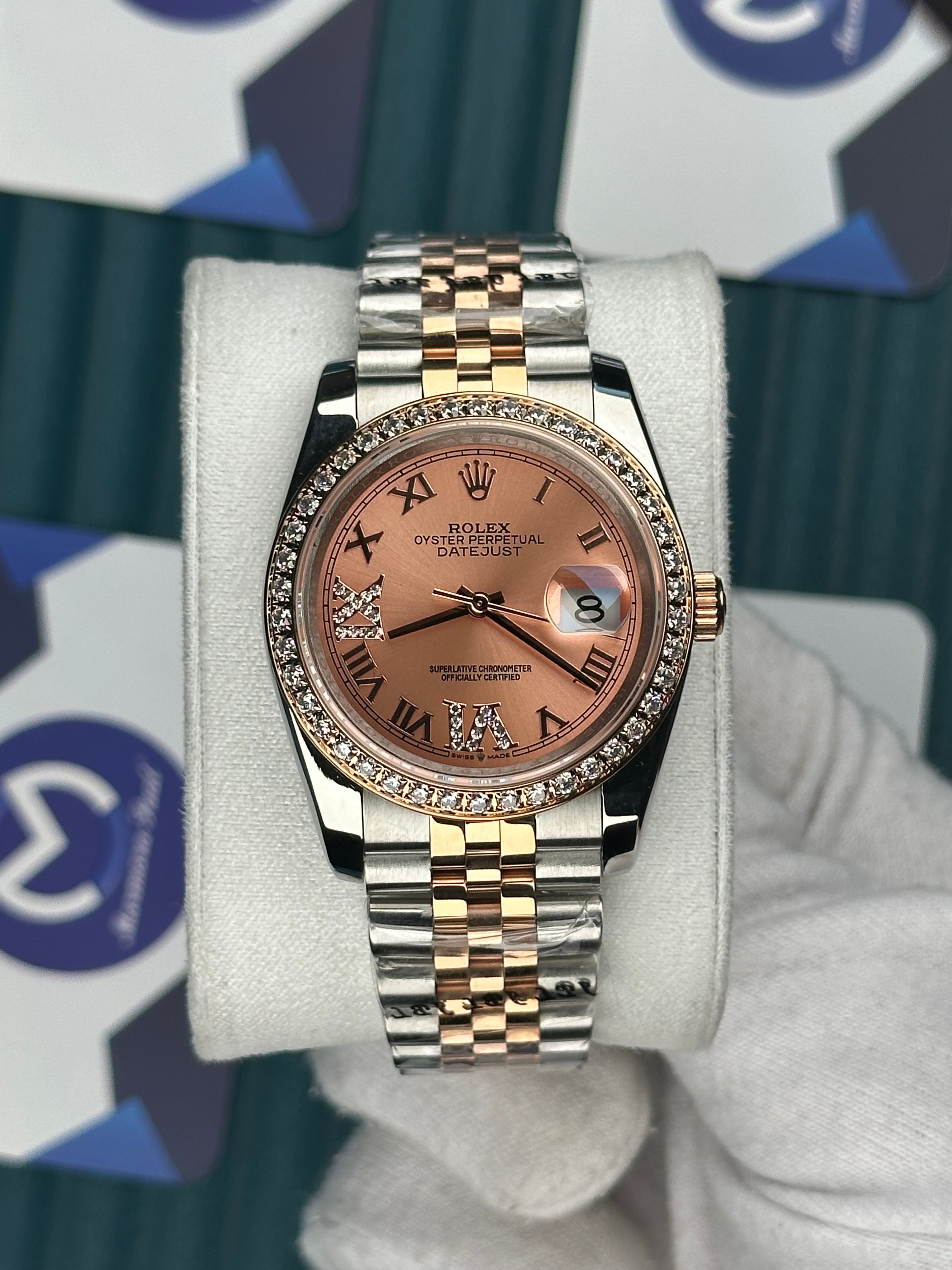 ROLEX 36 PEMBE KADRAN ROMA INDEX PIRLANTA BEZEL ROSE-SILVER JUBILEE