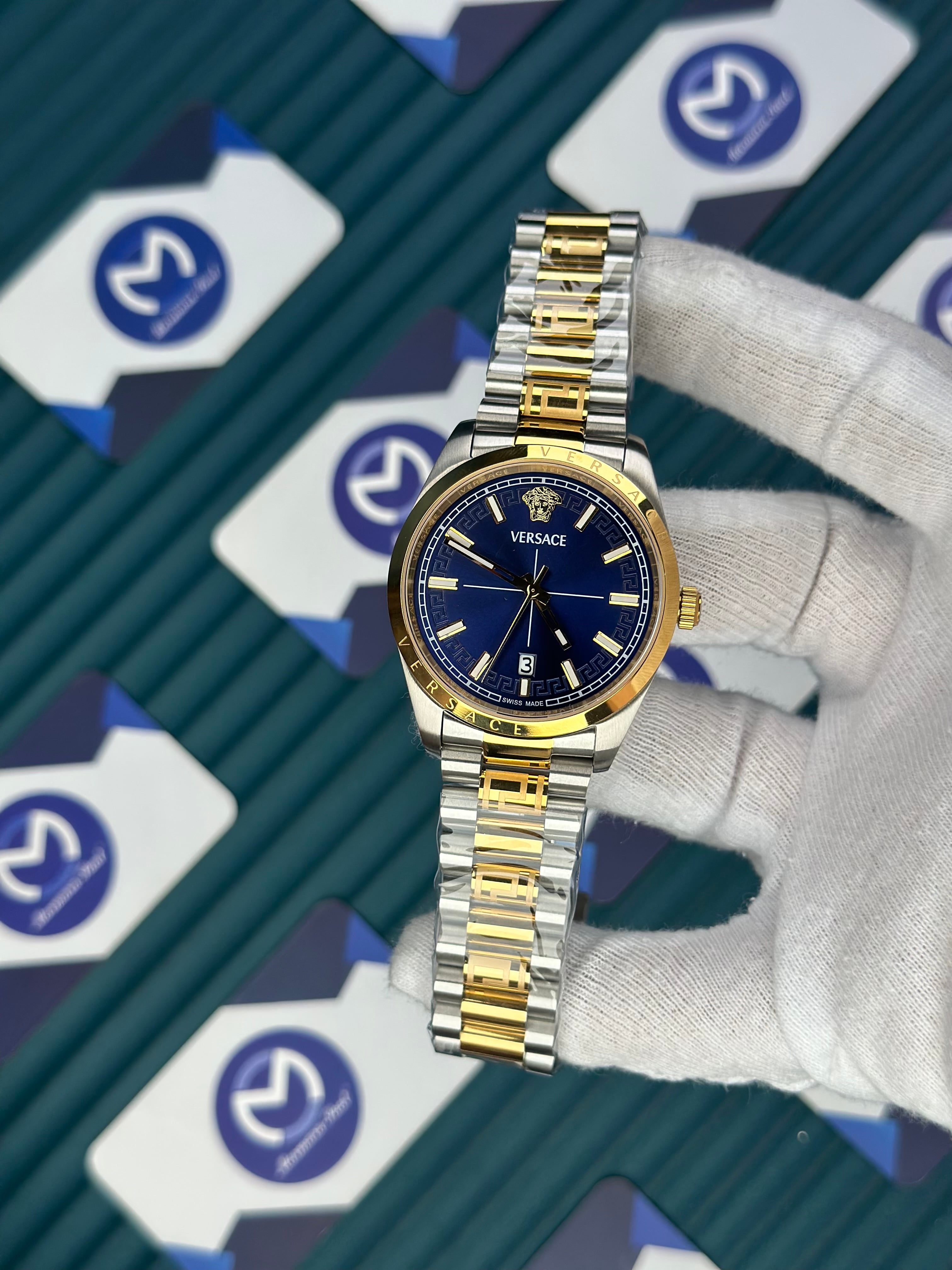 VERSACE NEW NAVY BLUE DIAL GOLD-SILVER PRESIDENT