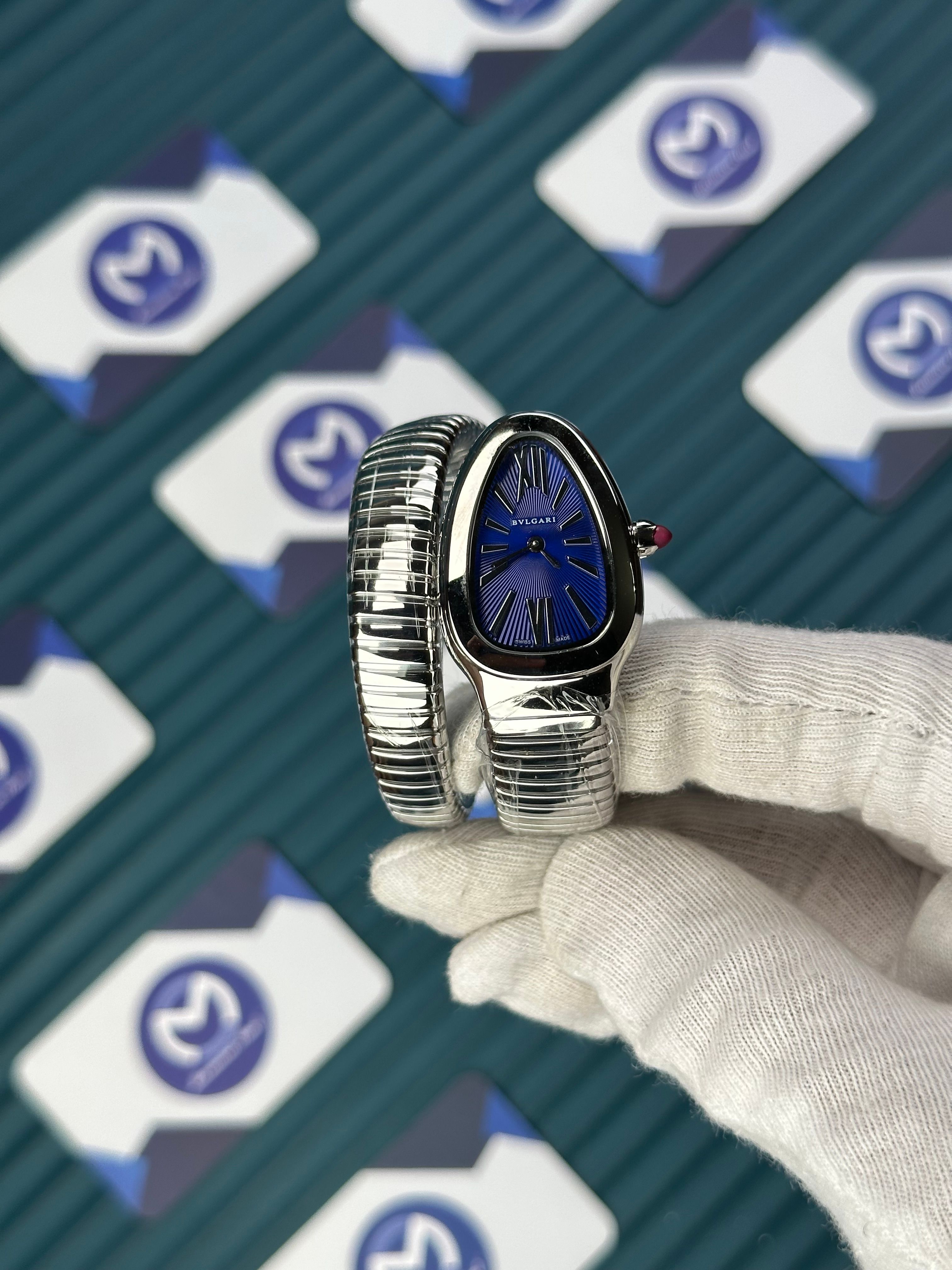 BVLGARI SERPENTI BLUE DIAL SILVER SHORT TUBOGAS