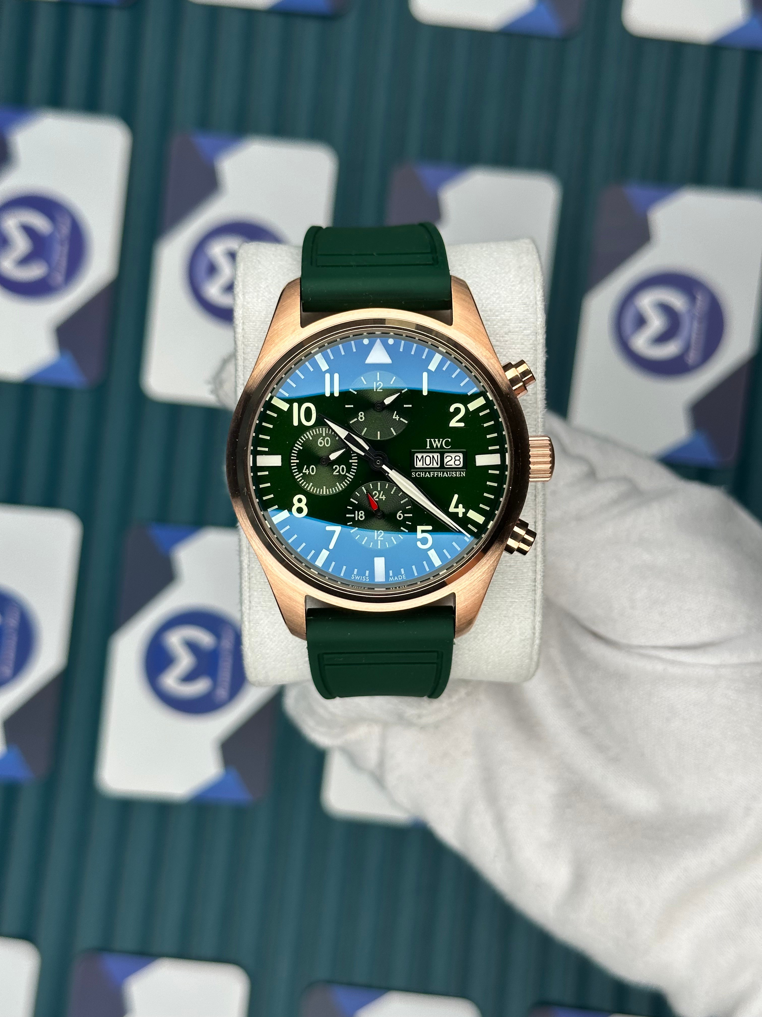 IWC Schaffhausen Green Cord Rose Case Chronograph Automatic