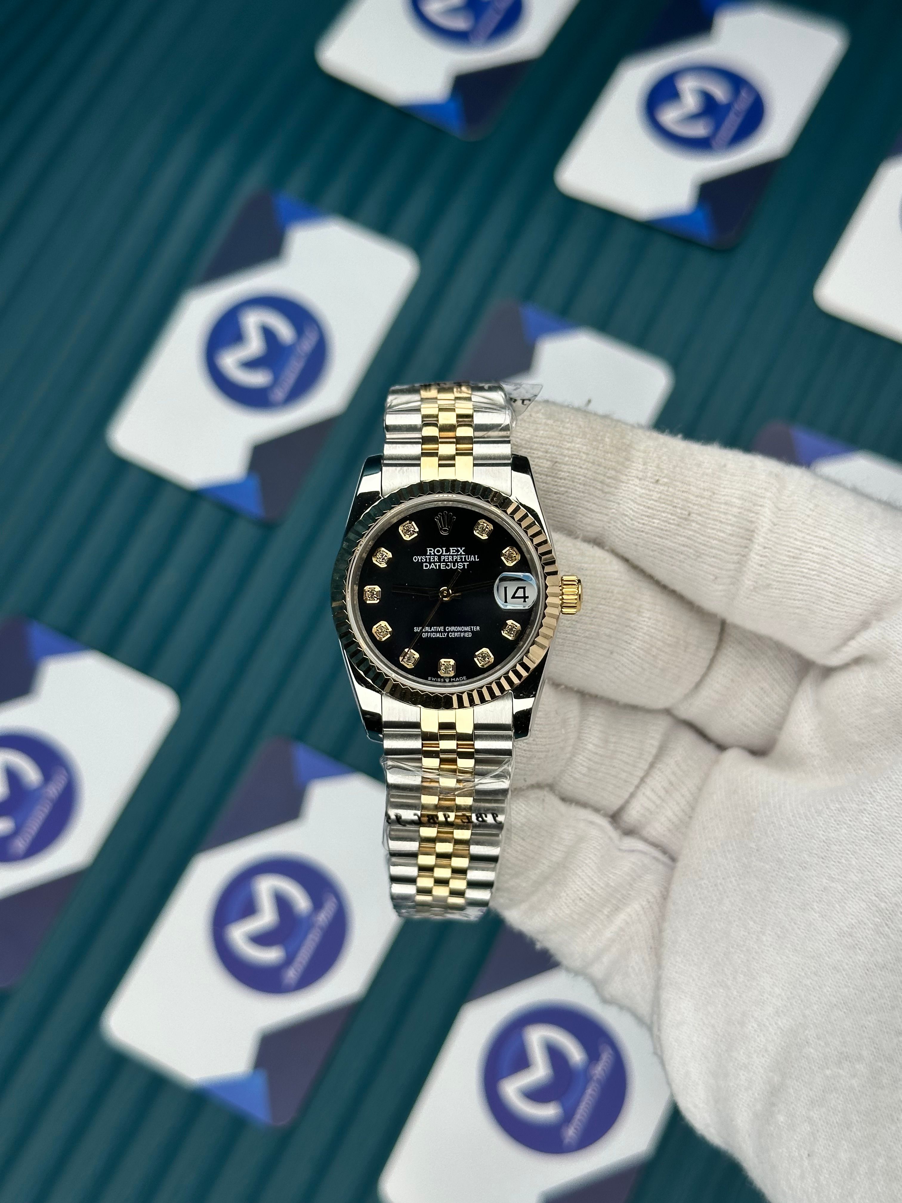ROLEX 31 SİYAH KADRAN PIRLANTA INDEX GOLD-SILVER JUBILEE