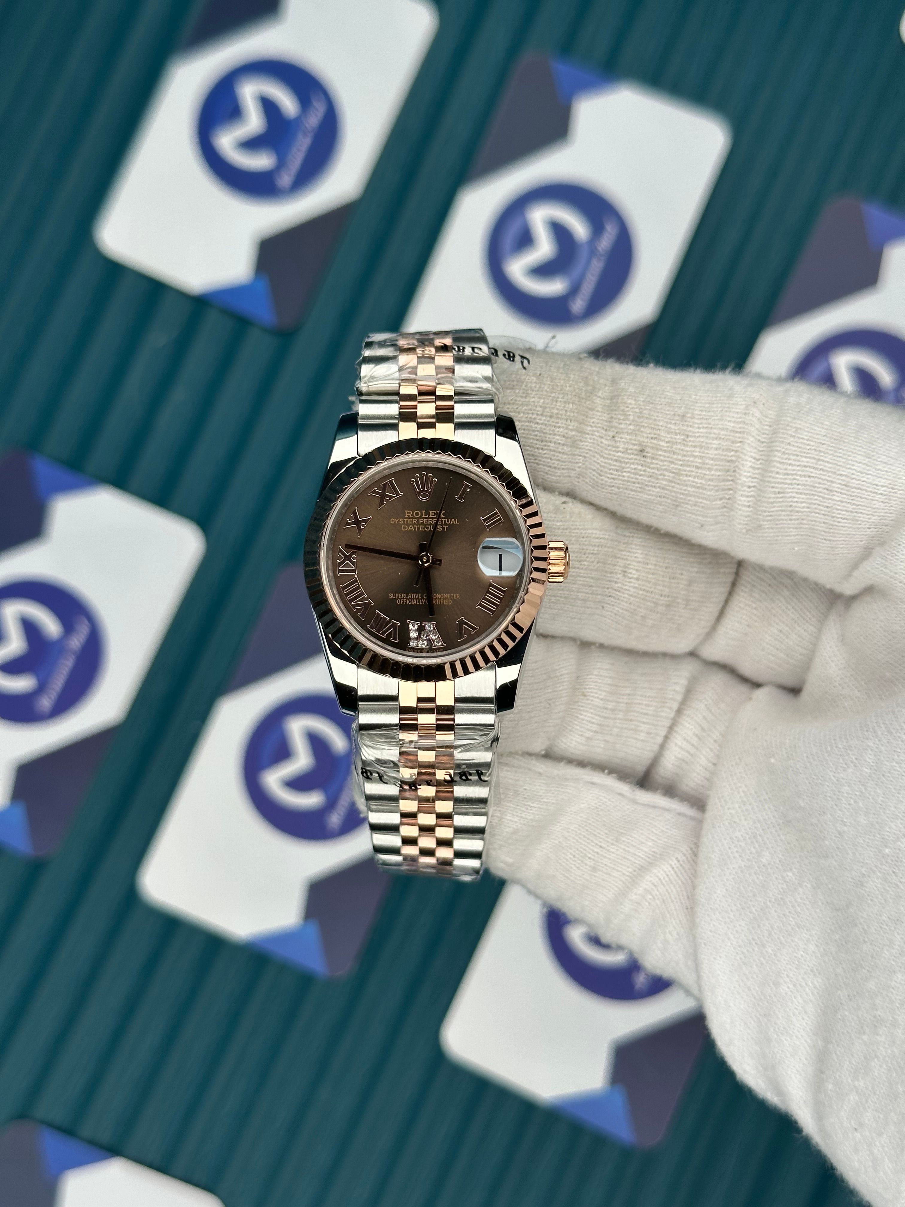 ROLEX 31 CHOCOLATE DIAL ROSE-SILVER JUBILEE