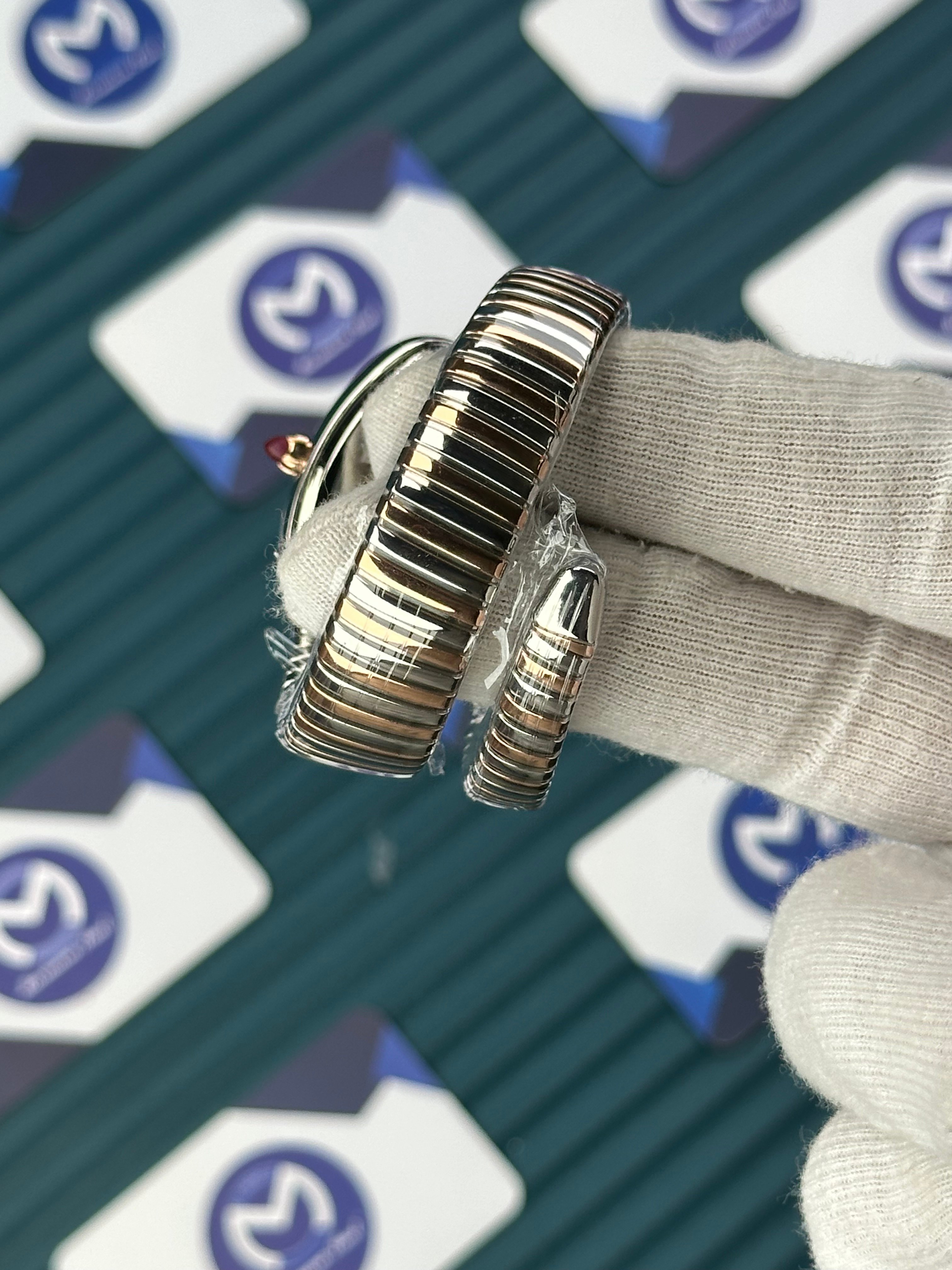 BVLGARI SERPENTI BLUE DIAL ROSE-SILVER SHORT TUBOGAS