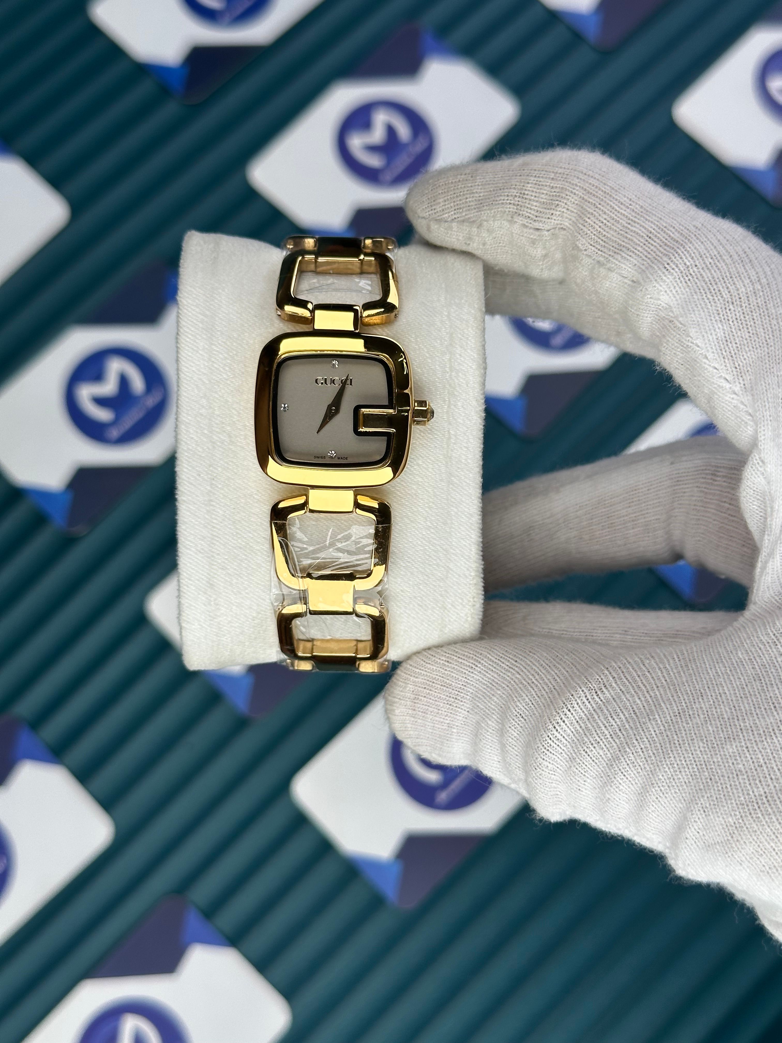 GUCCI WOMAN RING BRACELET WHITE DIAL DIAMOND INDEX GOLD CORD