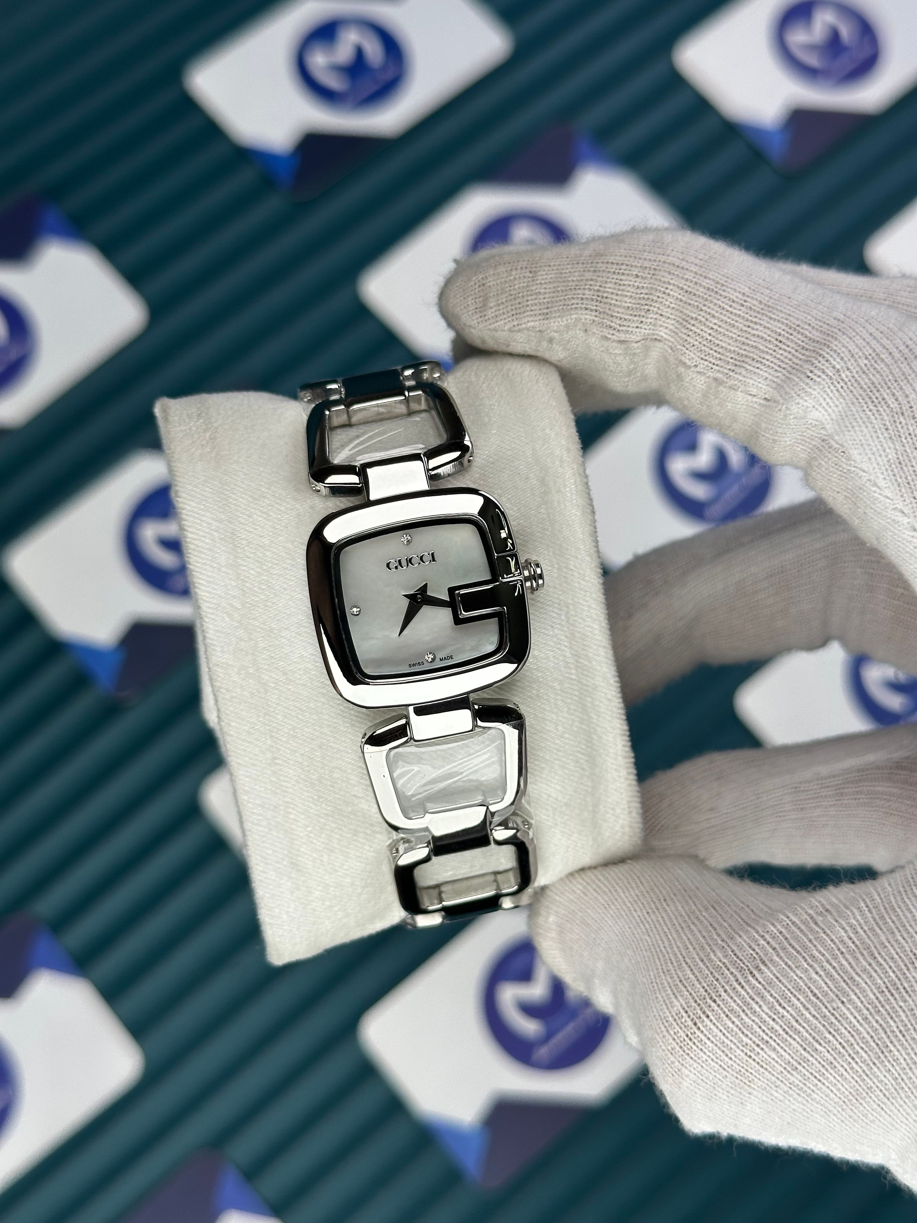 GUCCI WOMAN RING BRACELET WHITE DIAL DIAMOND INDEX SILVER CORD