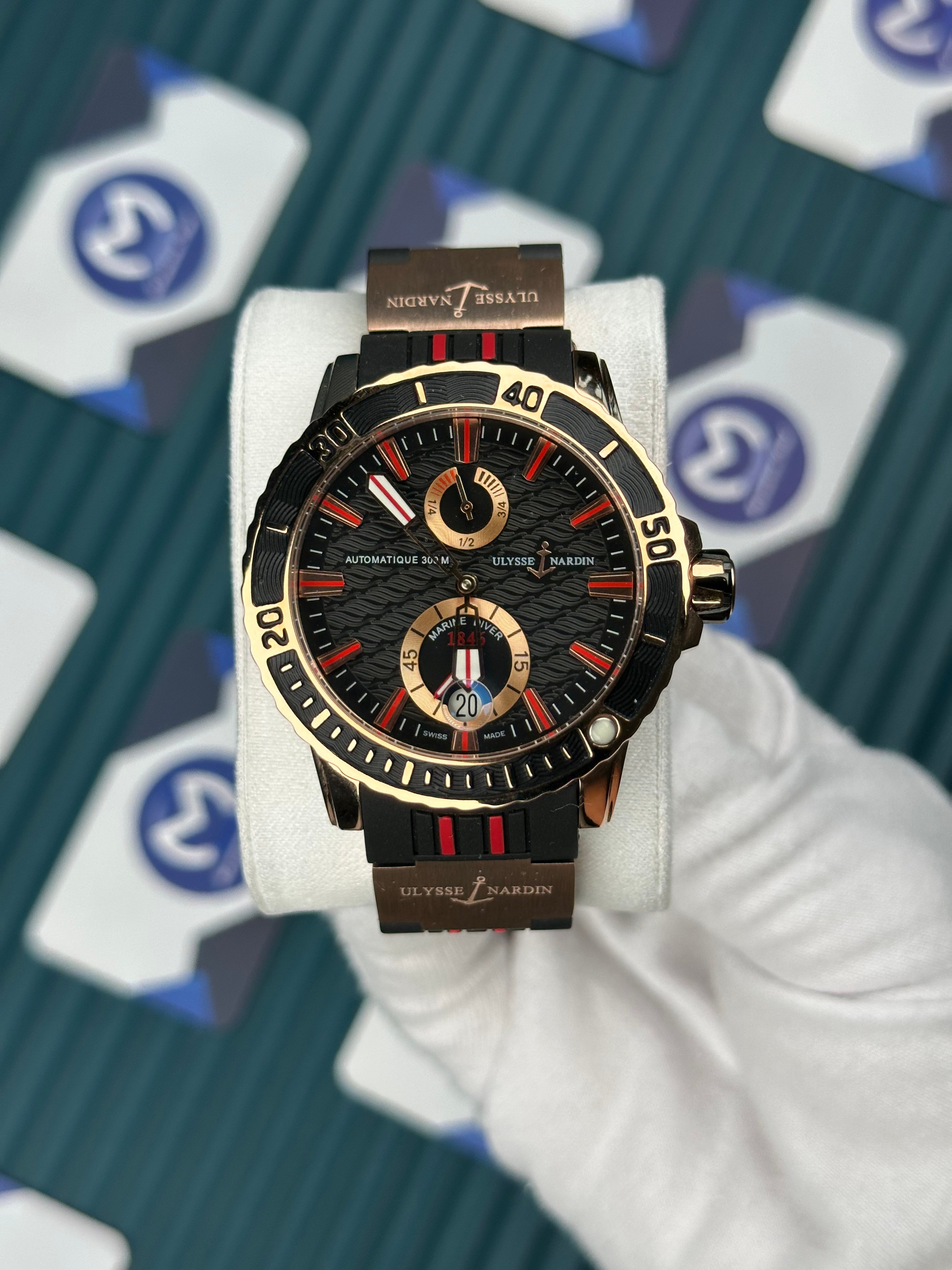 Ulysse Nardin Marine Chronograph Black Cord Red Line Rose Case Automatic