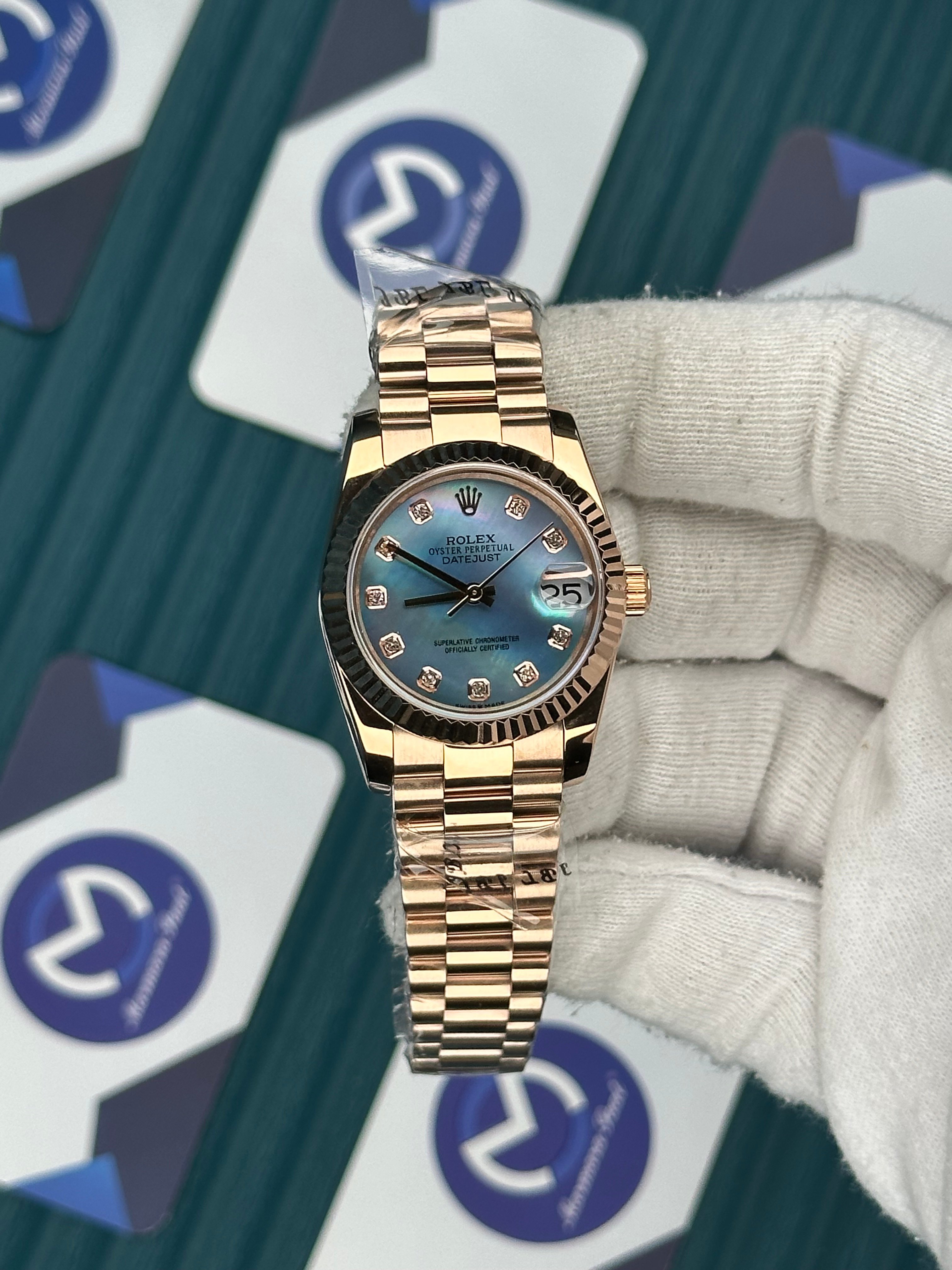 ROLEX 31 SEDEFLİ MAVİ ROSE PRESIDENT
