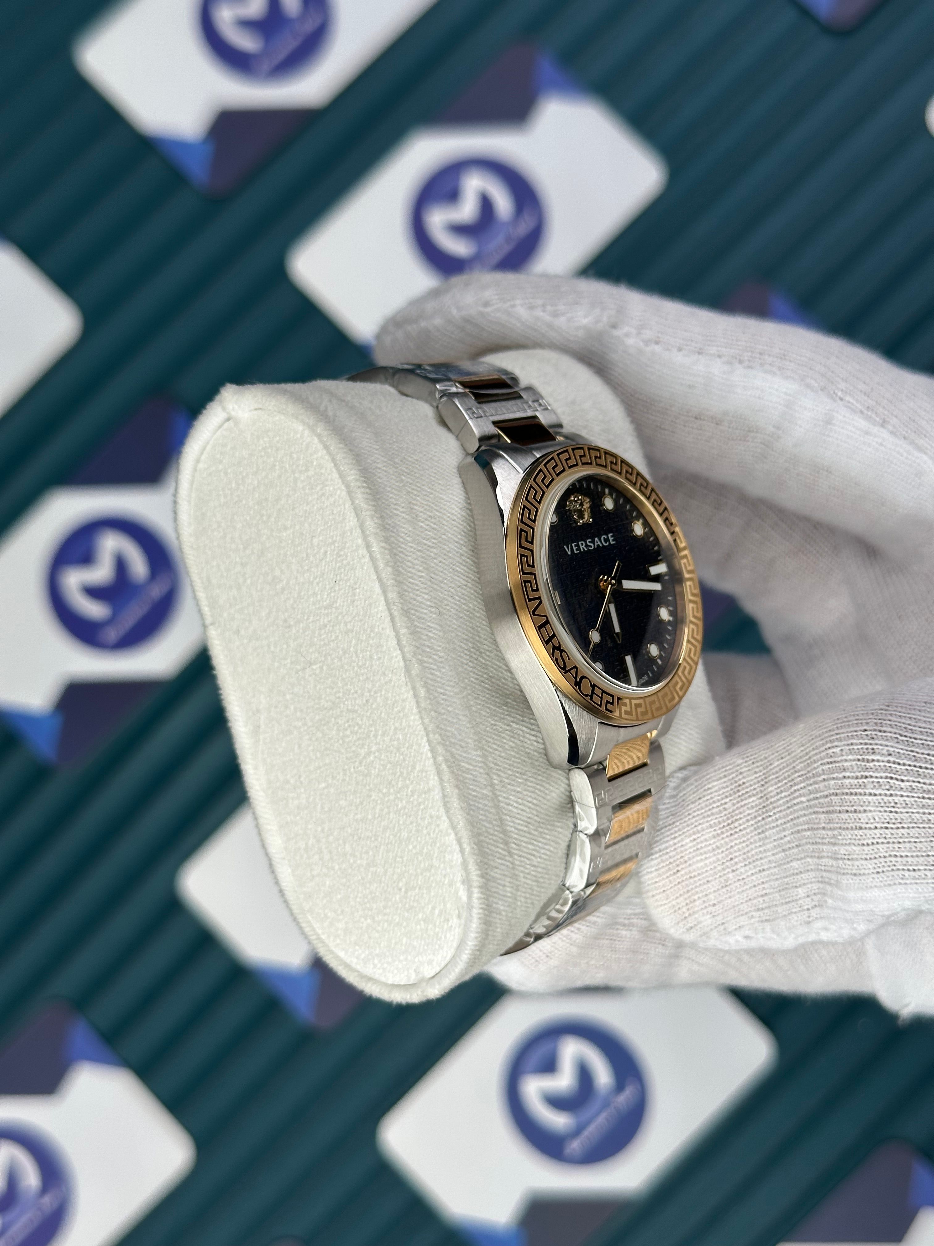 VERSACE 36 MOZAIK BLUE DIAL GOLD-SILVER CORD