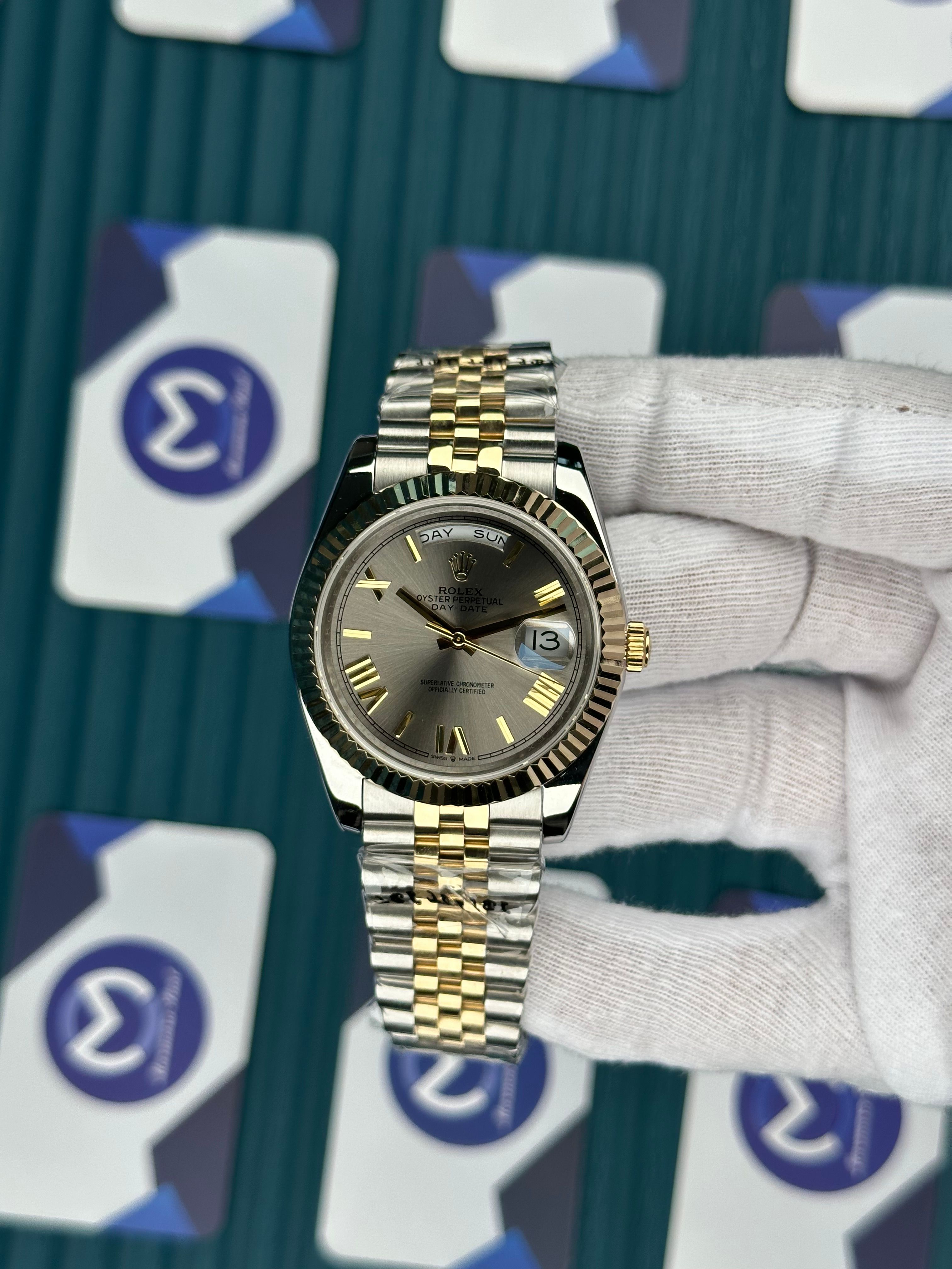 ROLEX DAY-DATE GREY DIAL ROMA INDEX GOLD-SILVER JUBILE