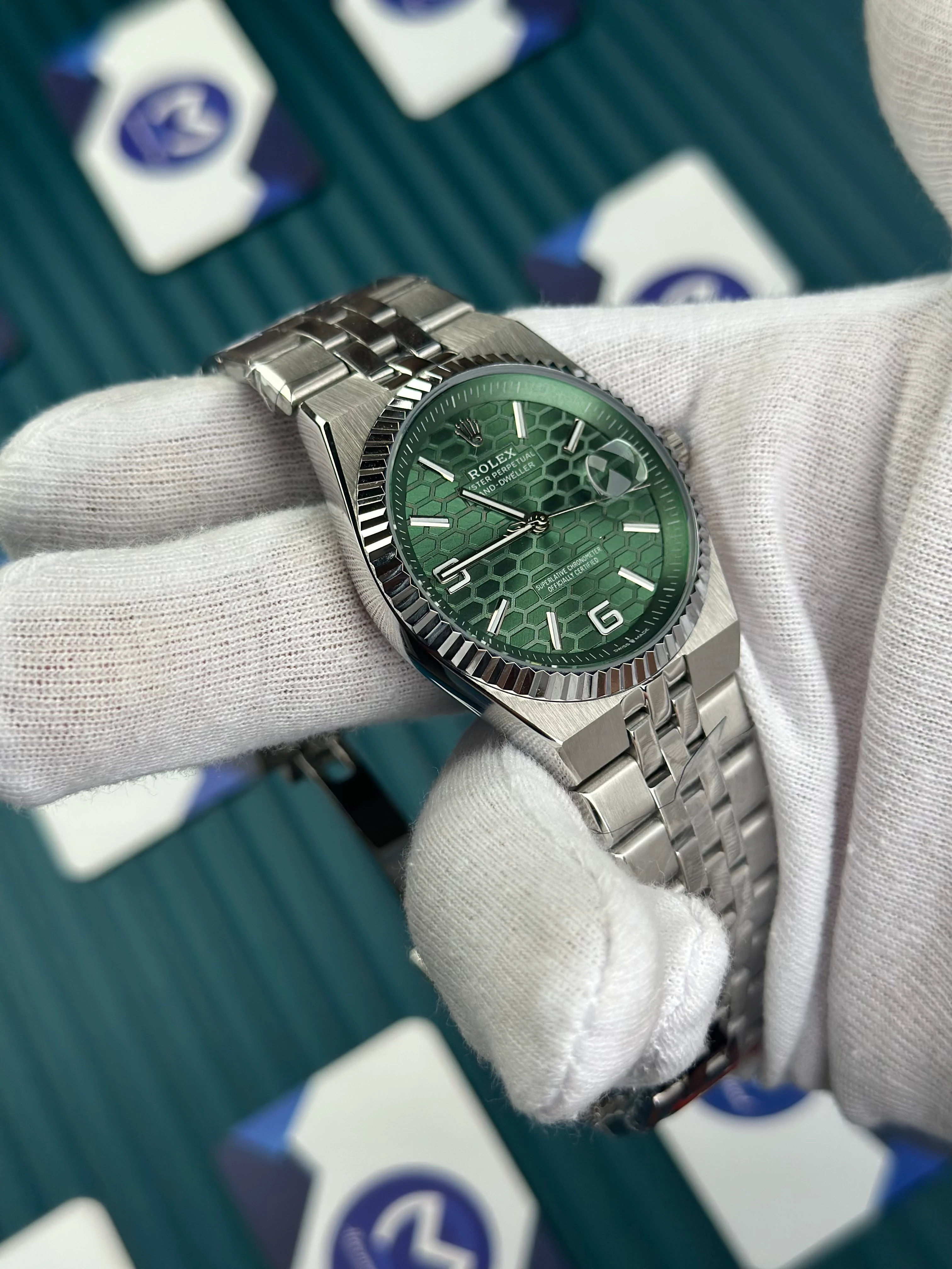 ROLEX LAND DWELLER GREEN DIAL SILVER OYSTERSTEEL 