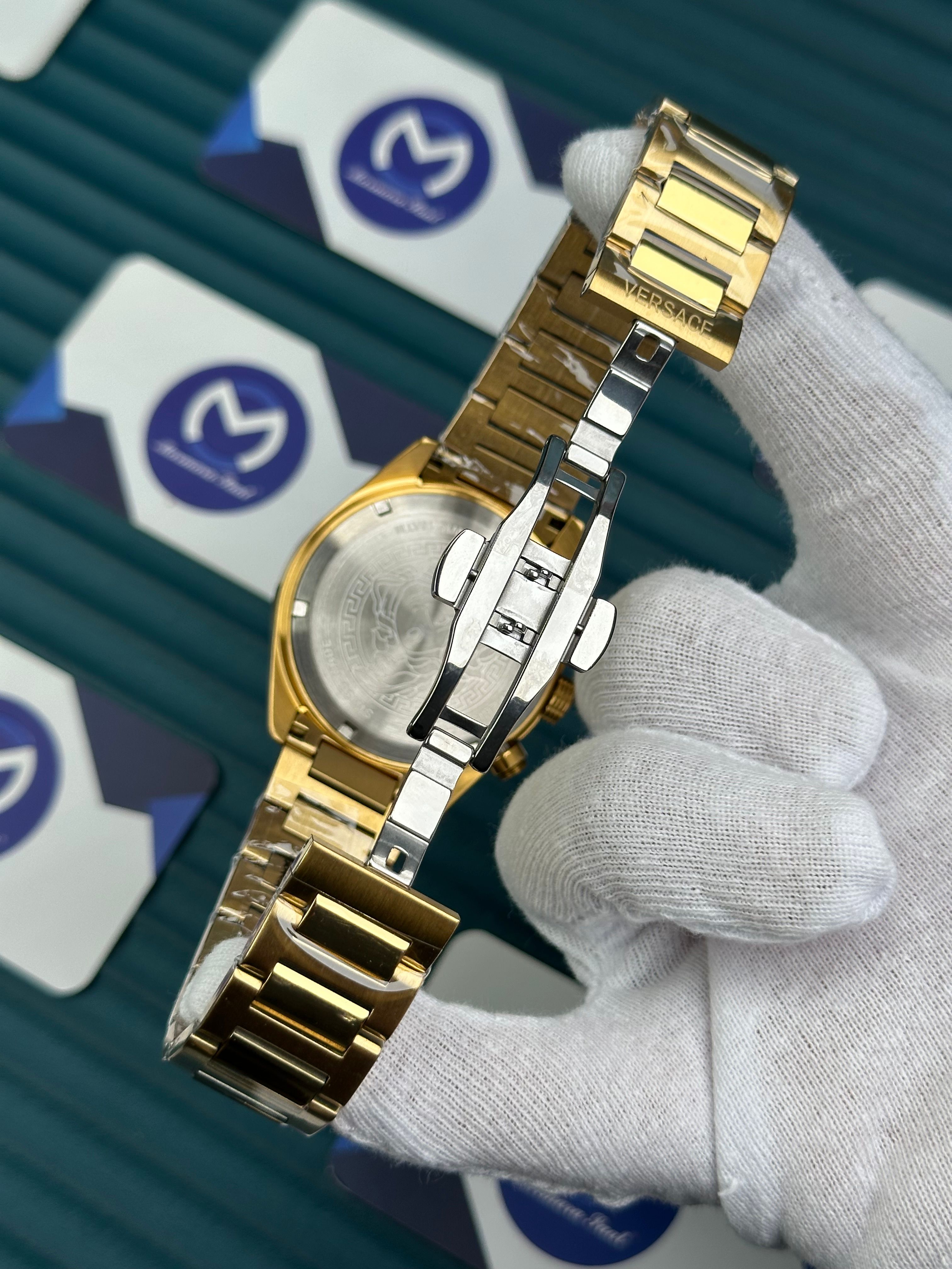 VERSACE BLACK DIAL CHRONOMOMETER NEW SEASON GOLD 
