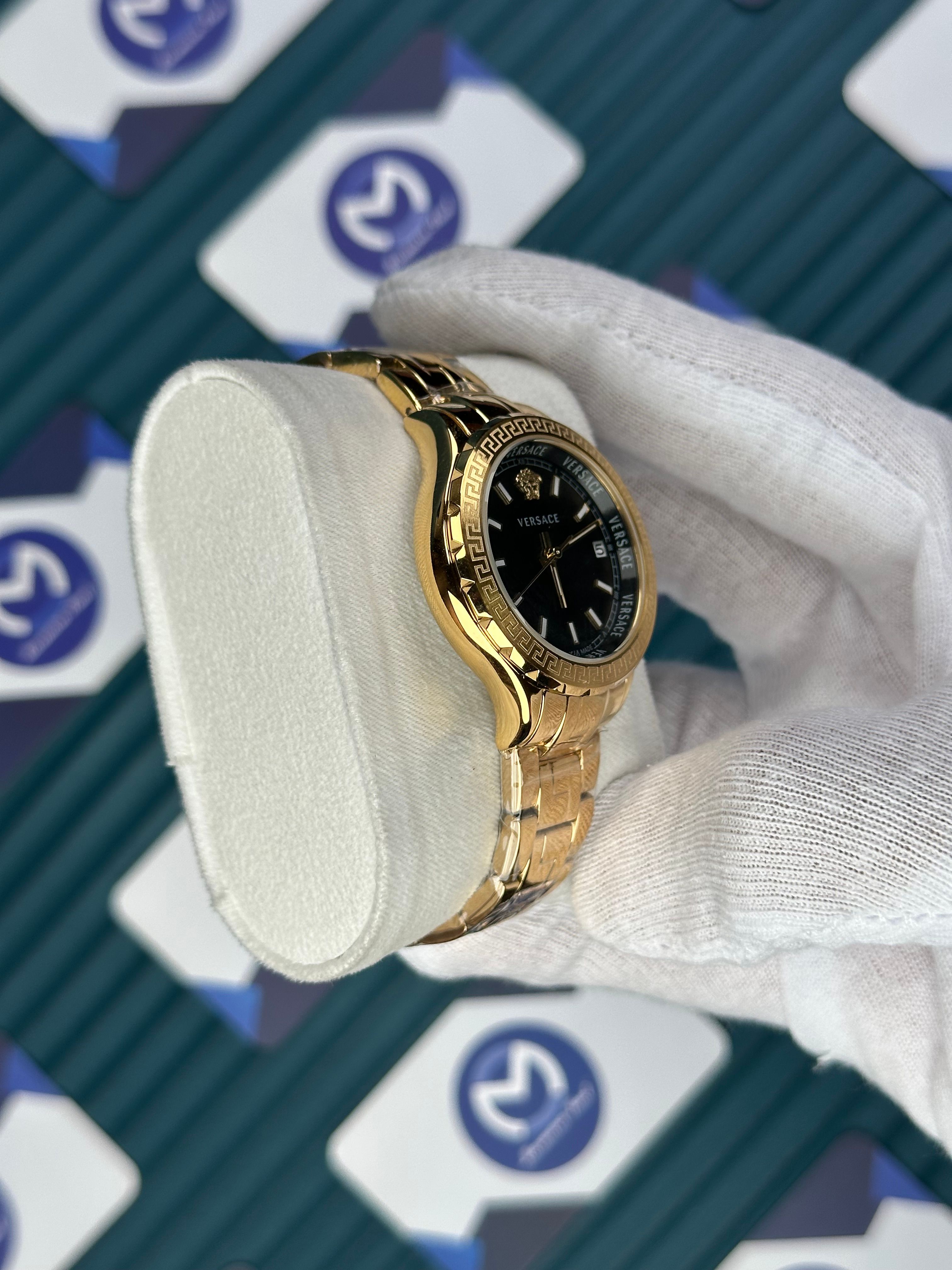 VERSACE 36 BLACK DIAL GOLD CORD