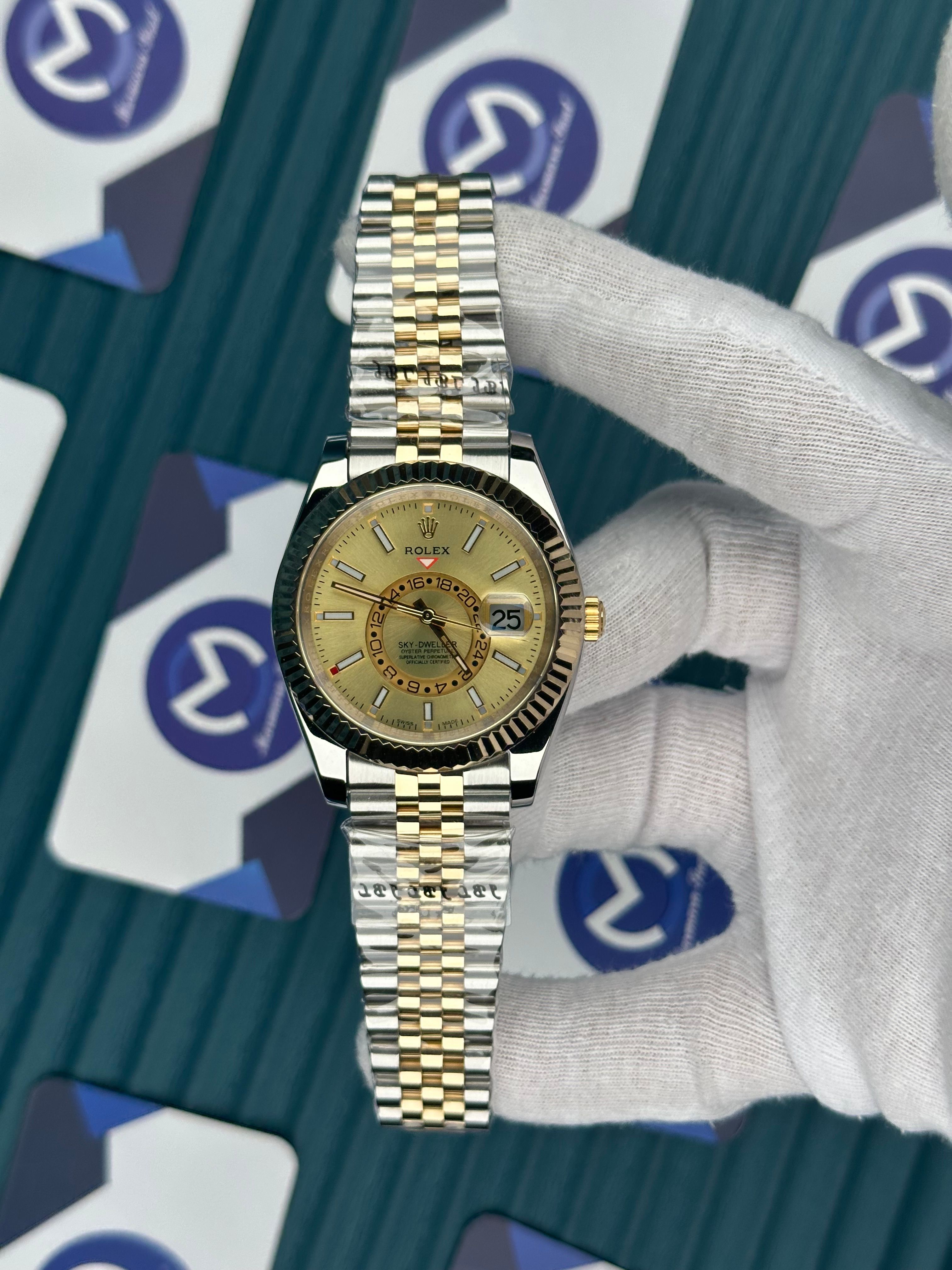 ROLEX SKY-DWELLER GOLD DIAL GOLD-SILVER JUBILE