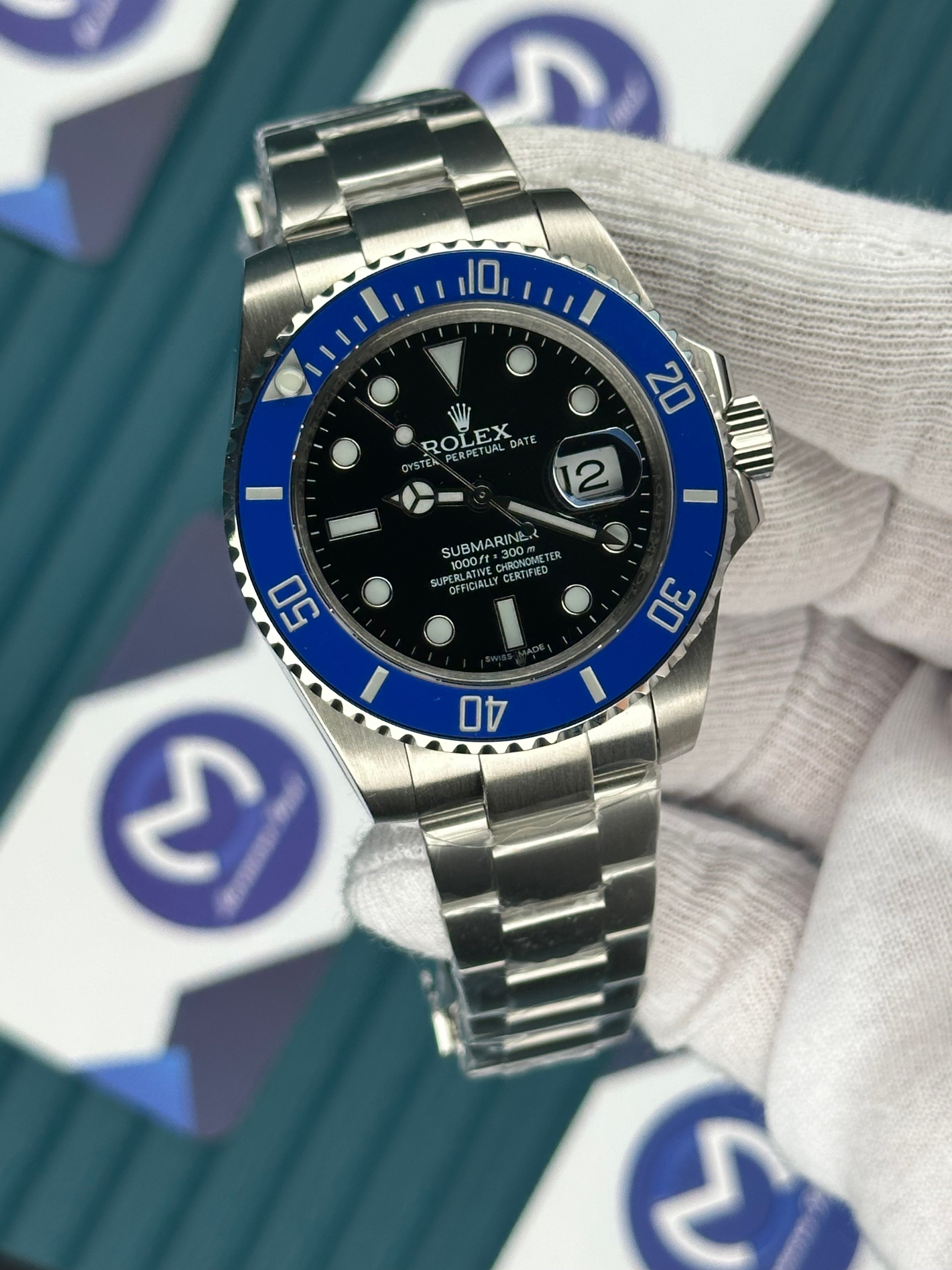 ROLEX SUBMARINER BLACK DIAL BLUE BEZEL SILVER OYSTER