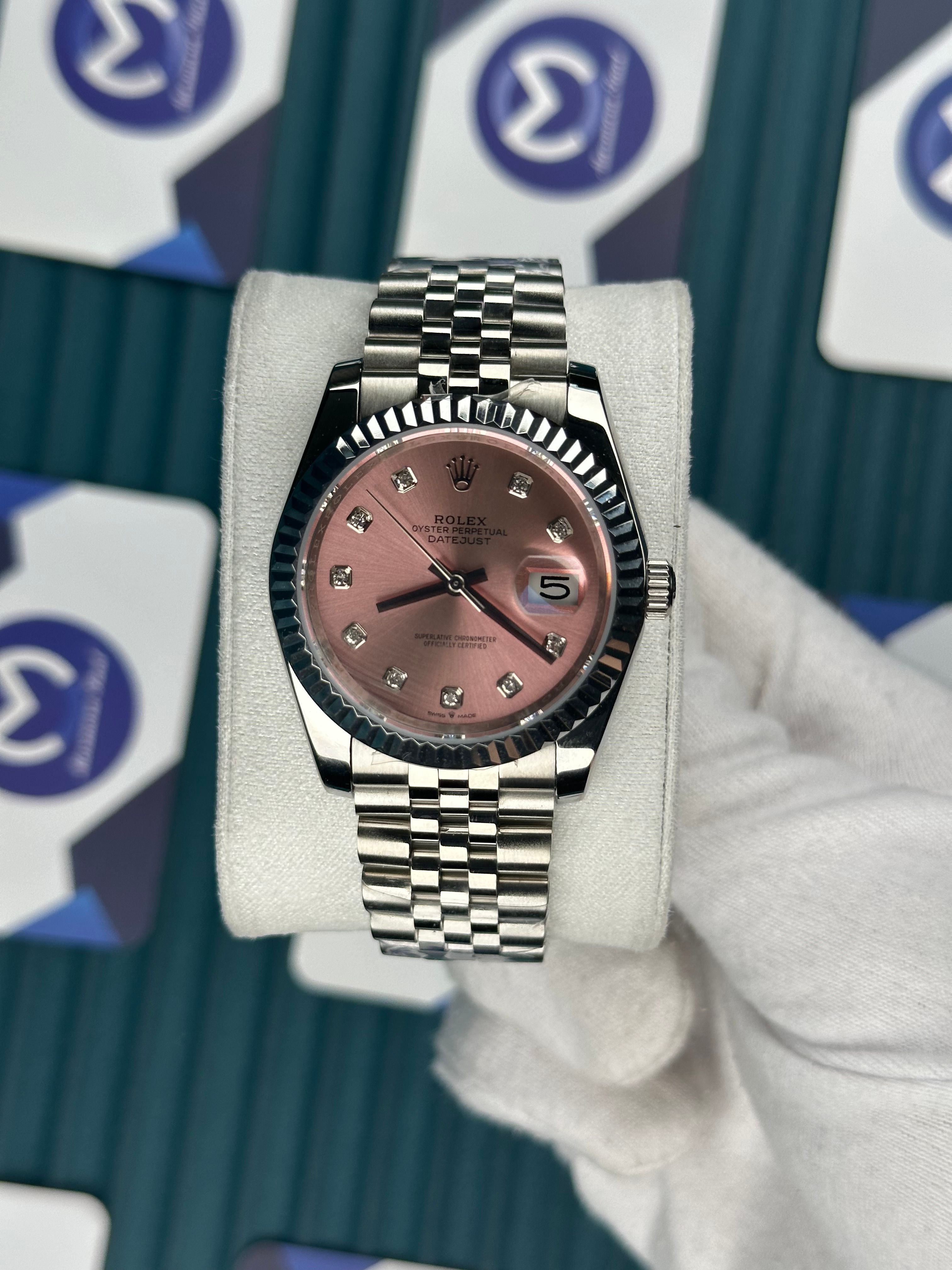 ROLEX 36 PINK DIAL SILVER JUBILEE