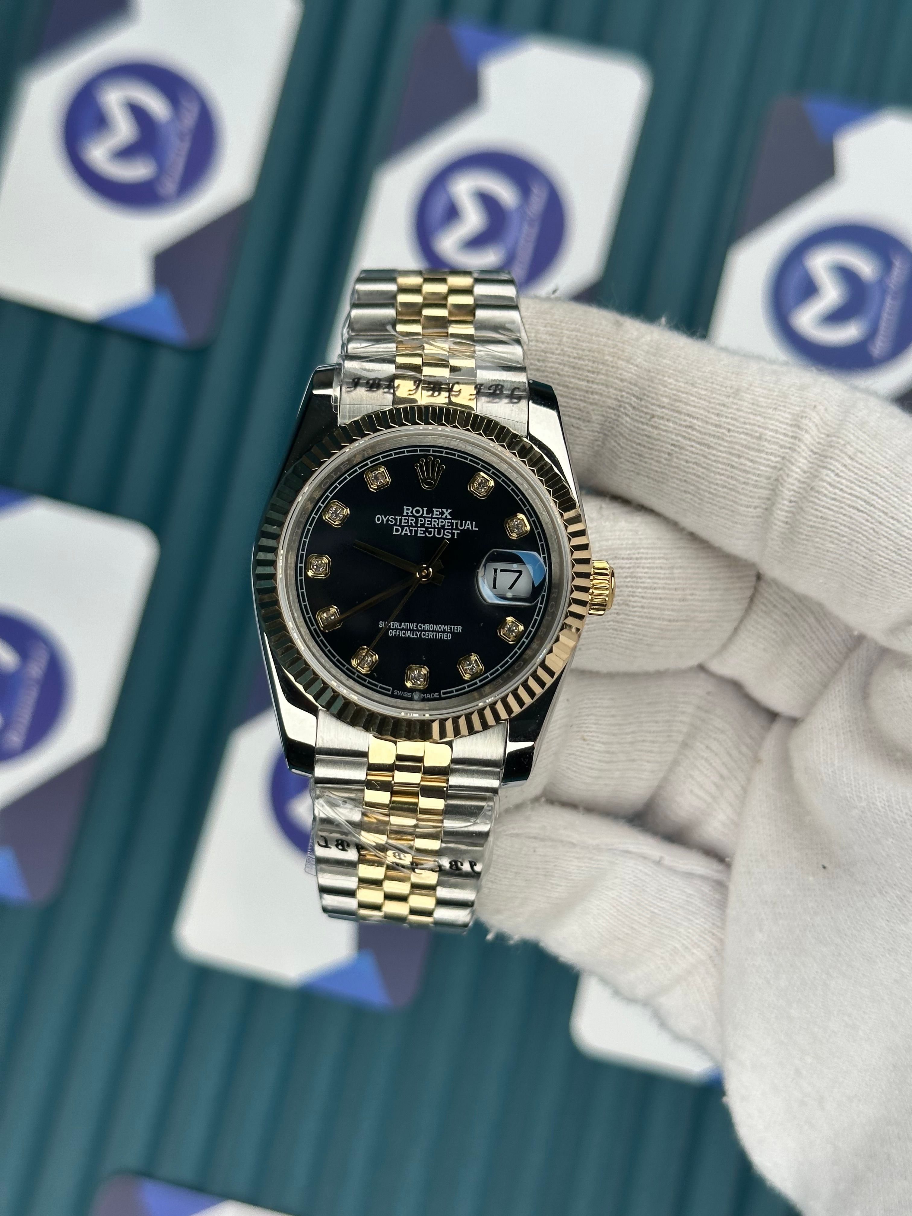 ROLEX 36 SİYAH KADRAN PIRLANTA INDEX GOLD-SILVER JUBILEE