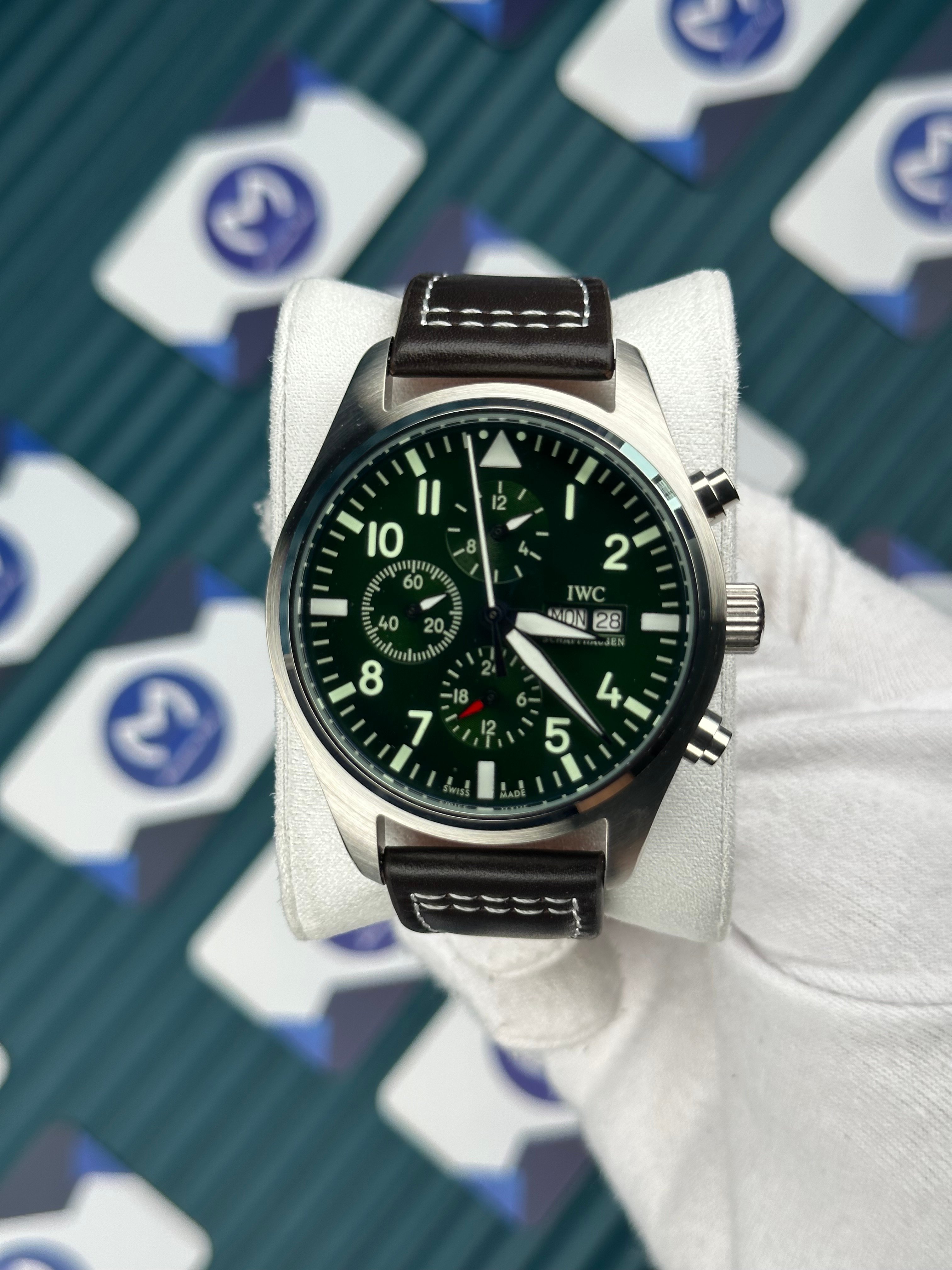 IWC PILOT'S GREEN DIAL CHOCOLATE CORD