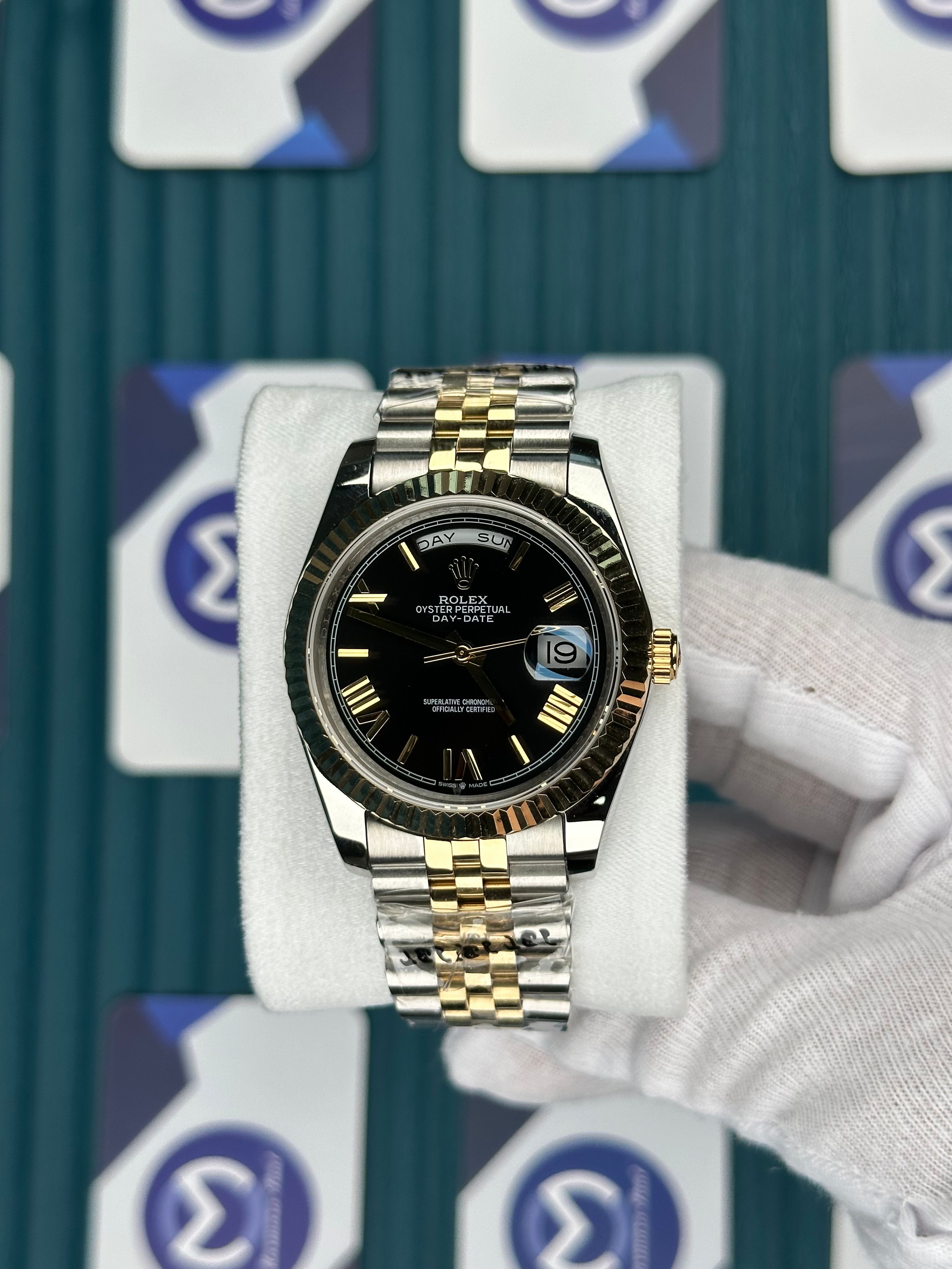 ROLEX DAY-DATE BLACK DIAL ROMA INDEX GOLD-SILVER JUBILE