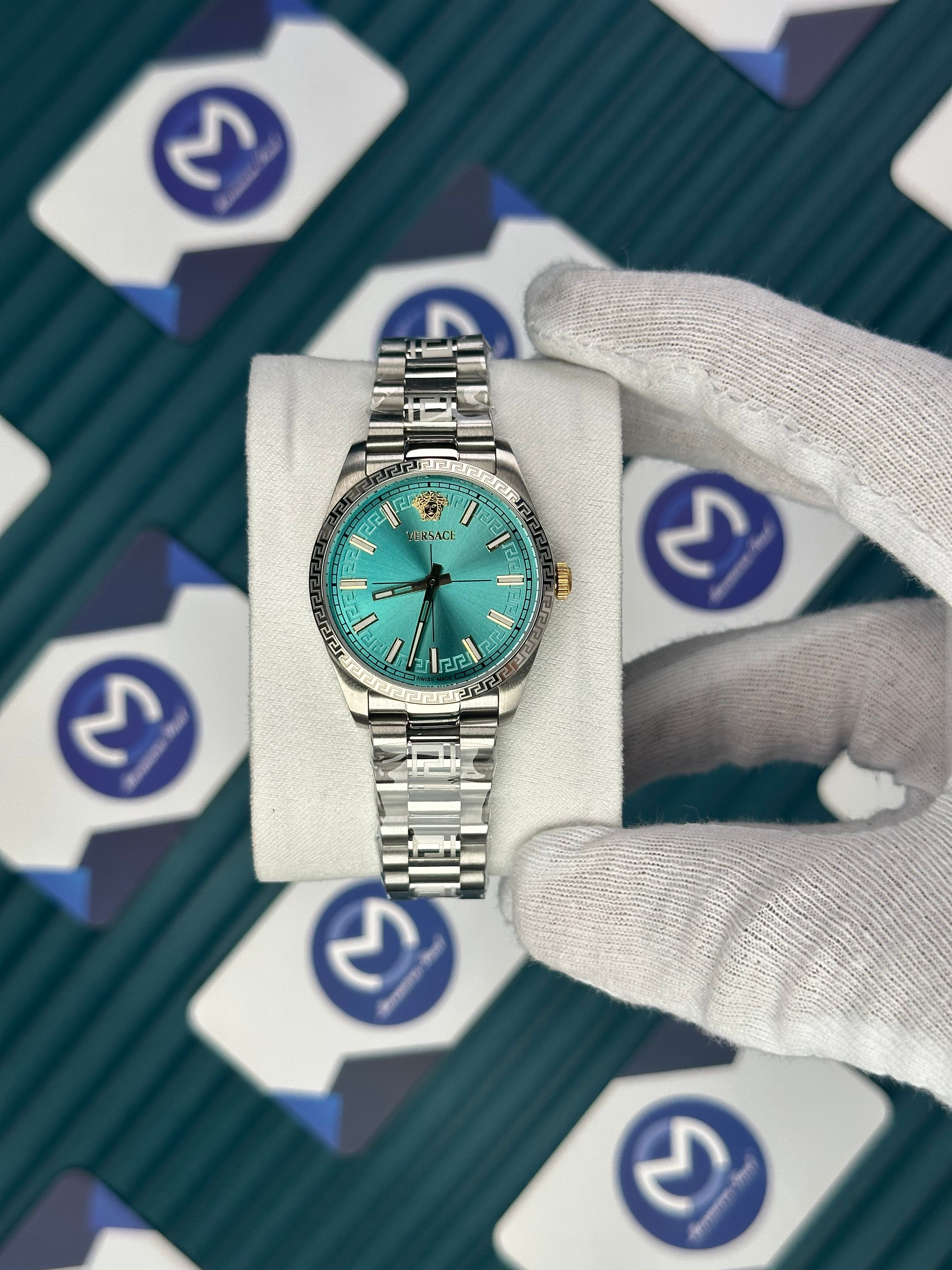 VERSACE 32 MM ICE BLUE MILLENYIUM GENT SILVER