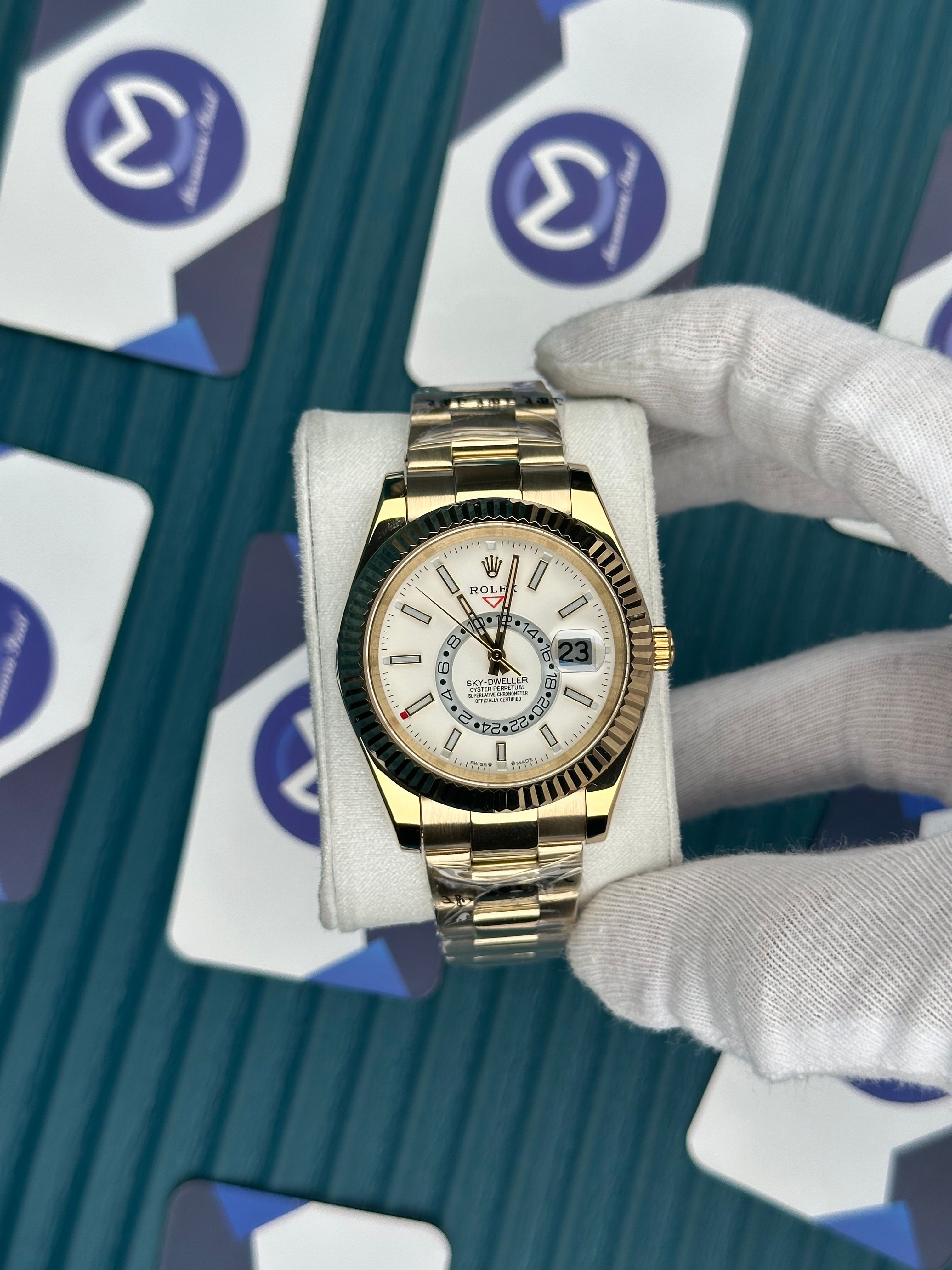 ROLEX SKY-DWELLER WHITE DIAL GOLD OYSTER