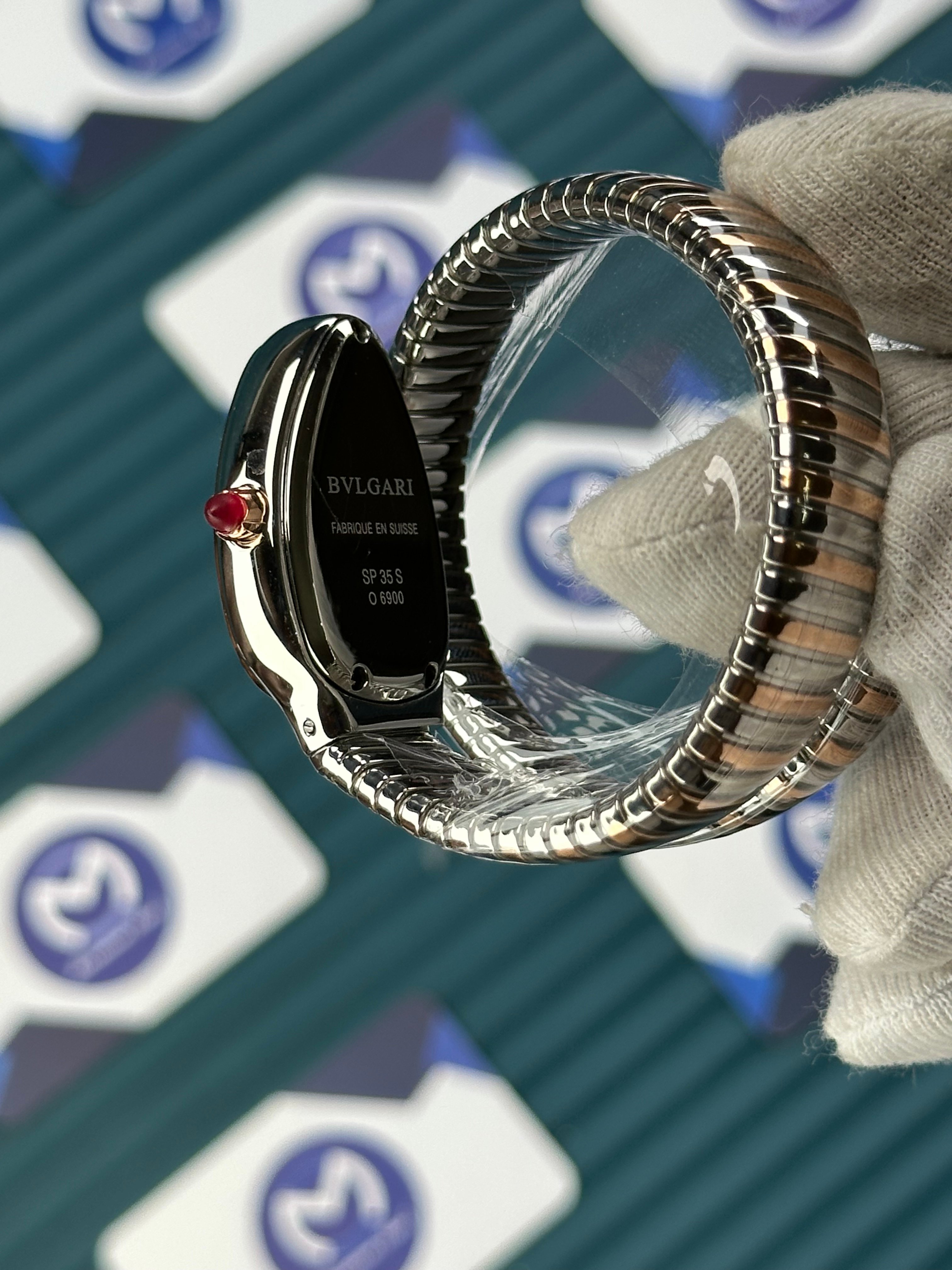 BVLGARI SERPENTI BLACK DIAL DIAMOND BEZEL ROSE-SILVER SHORT TUBOGAS