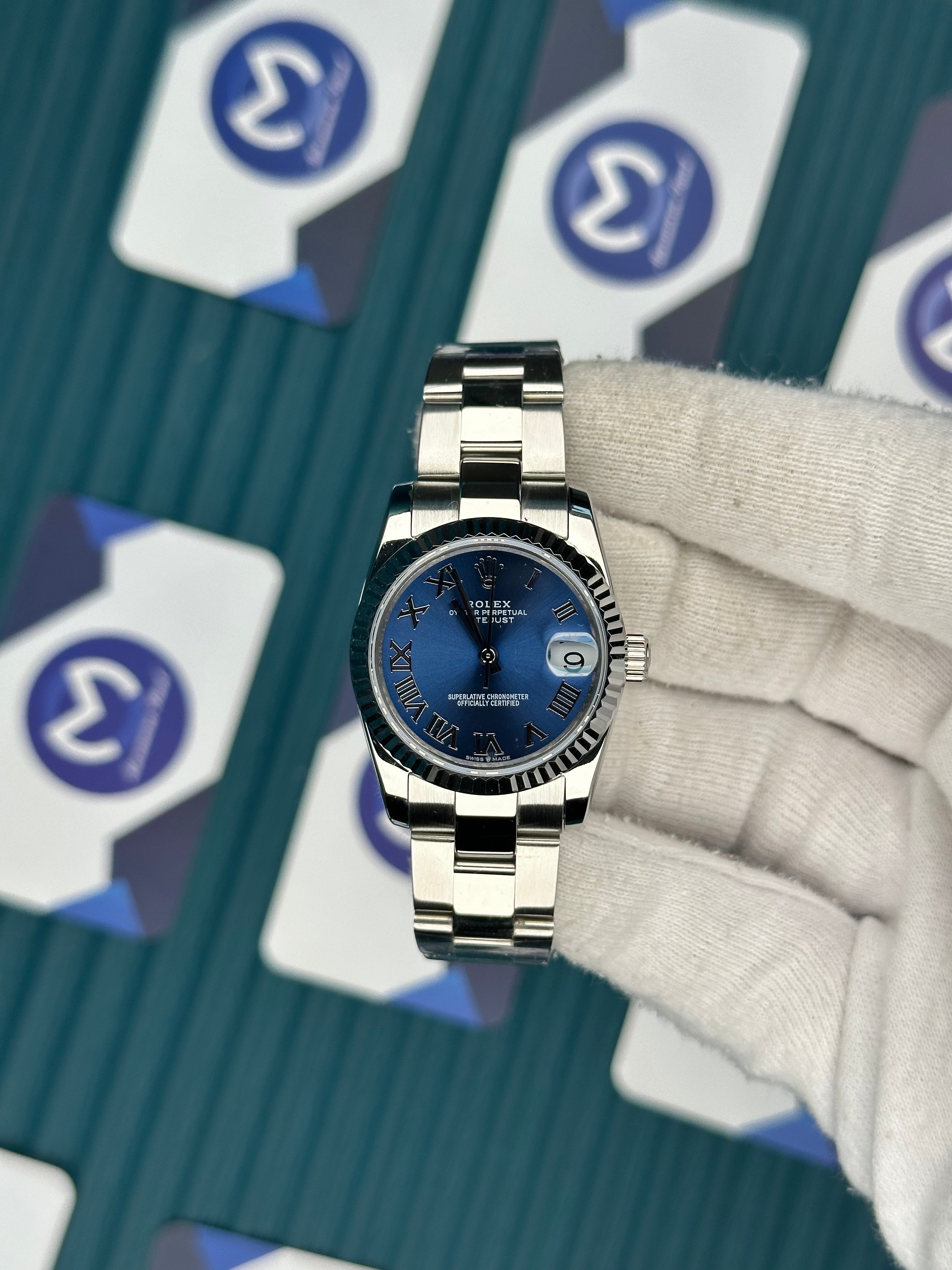 ROLEX 31 BLUE DIAL ROMA INDEX SILVER OYSTER