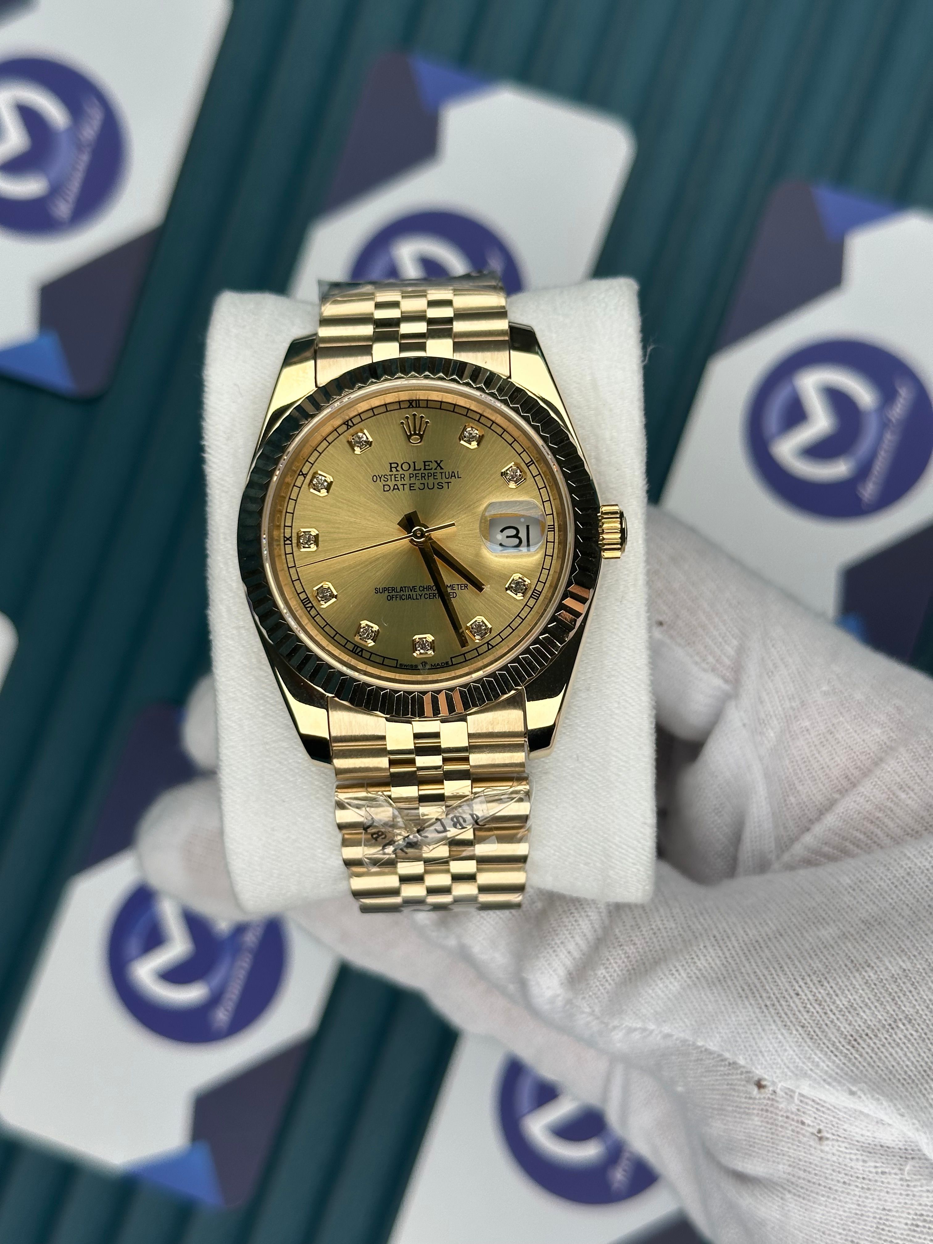 ROLEX DATEJUST DIAMOND INDEX GOLD DIAL GOLD JUBILEE