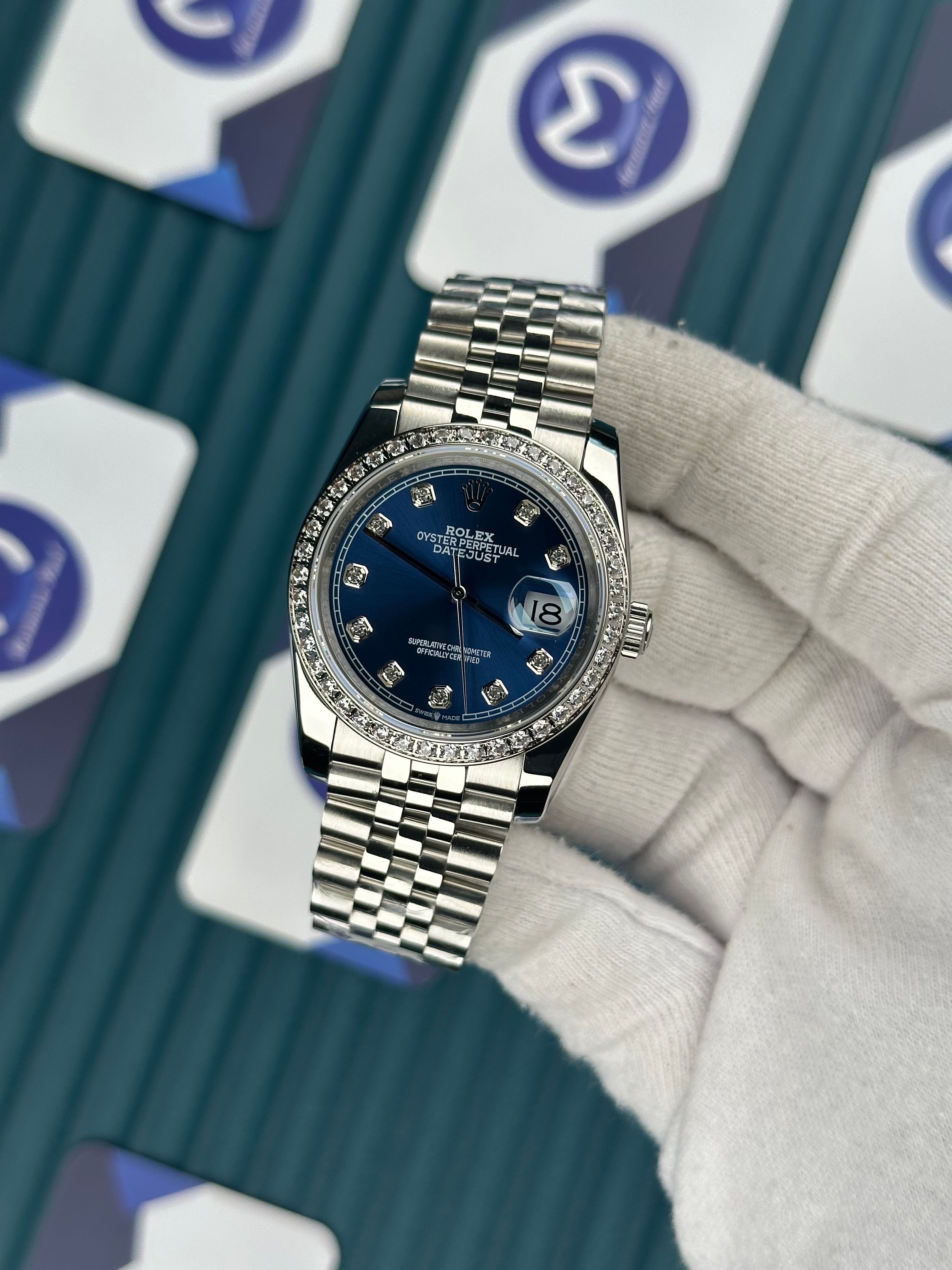 ROLEX 36 MAVİ KADRAN PIRLANTA BEZEL SILVER JUBILEE