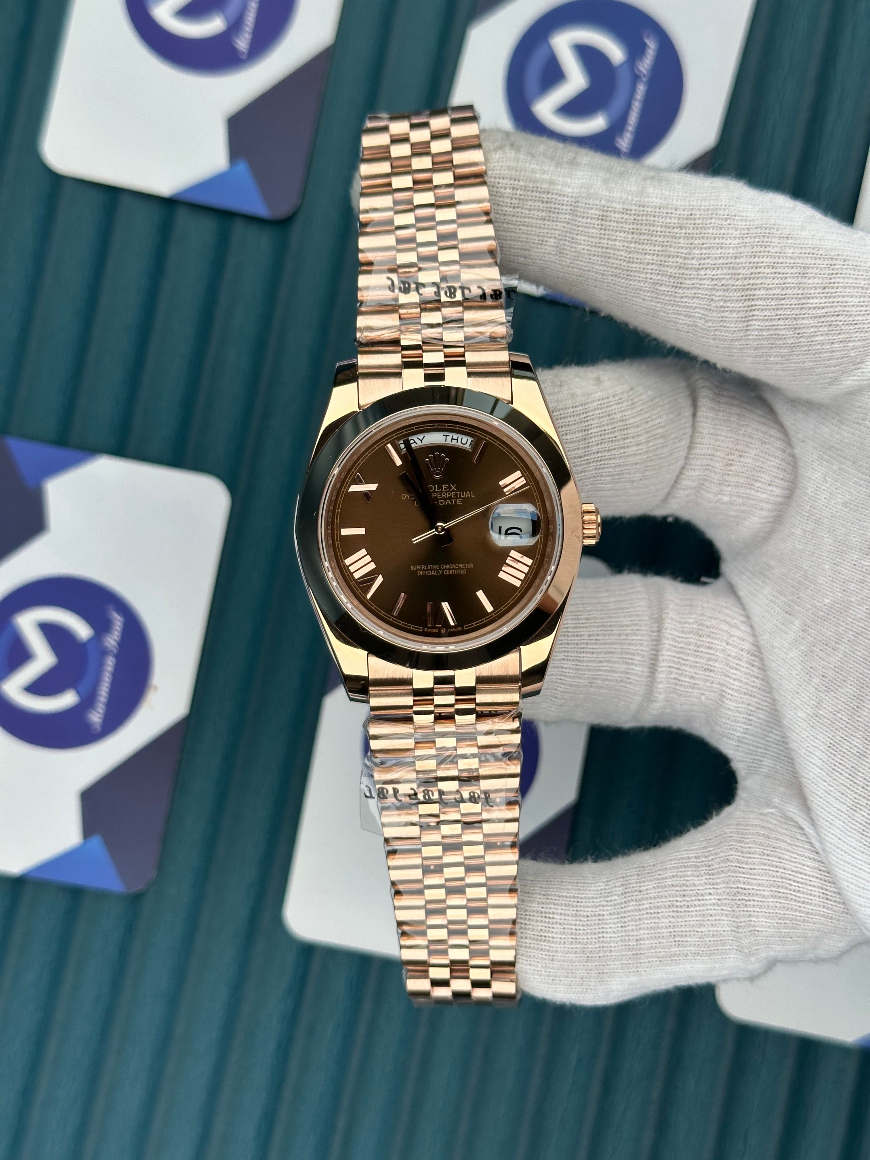 ROLEX DAY-DATE CHOCOLATE DIAL ROSE ROMA INDEX ROSE JUBILE