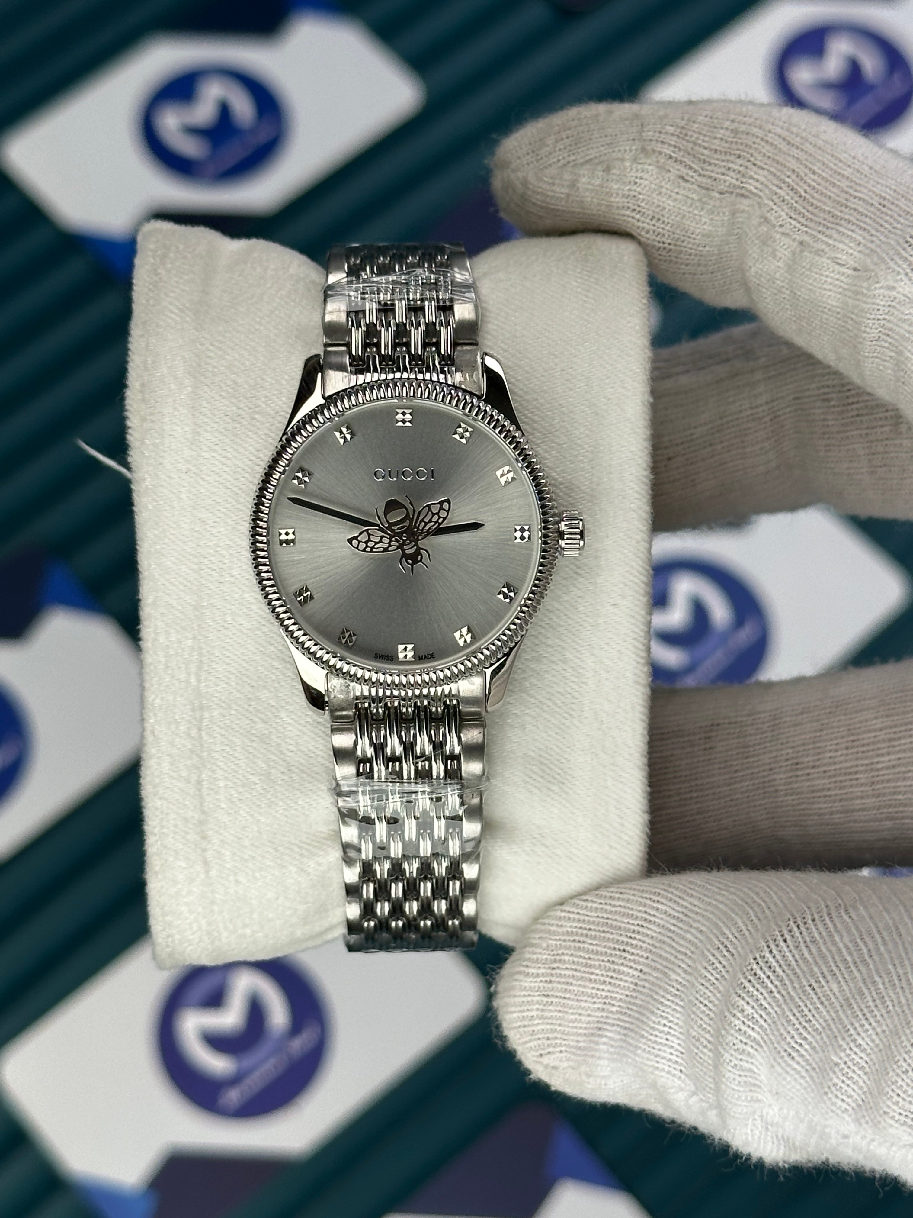 GUCCI WHITE DIAL SPINNING BUTTERFLY SILVER