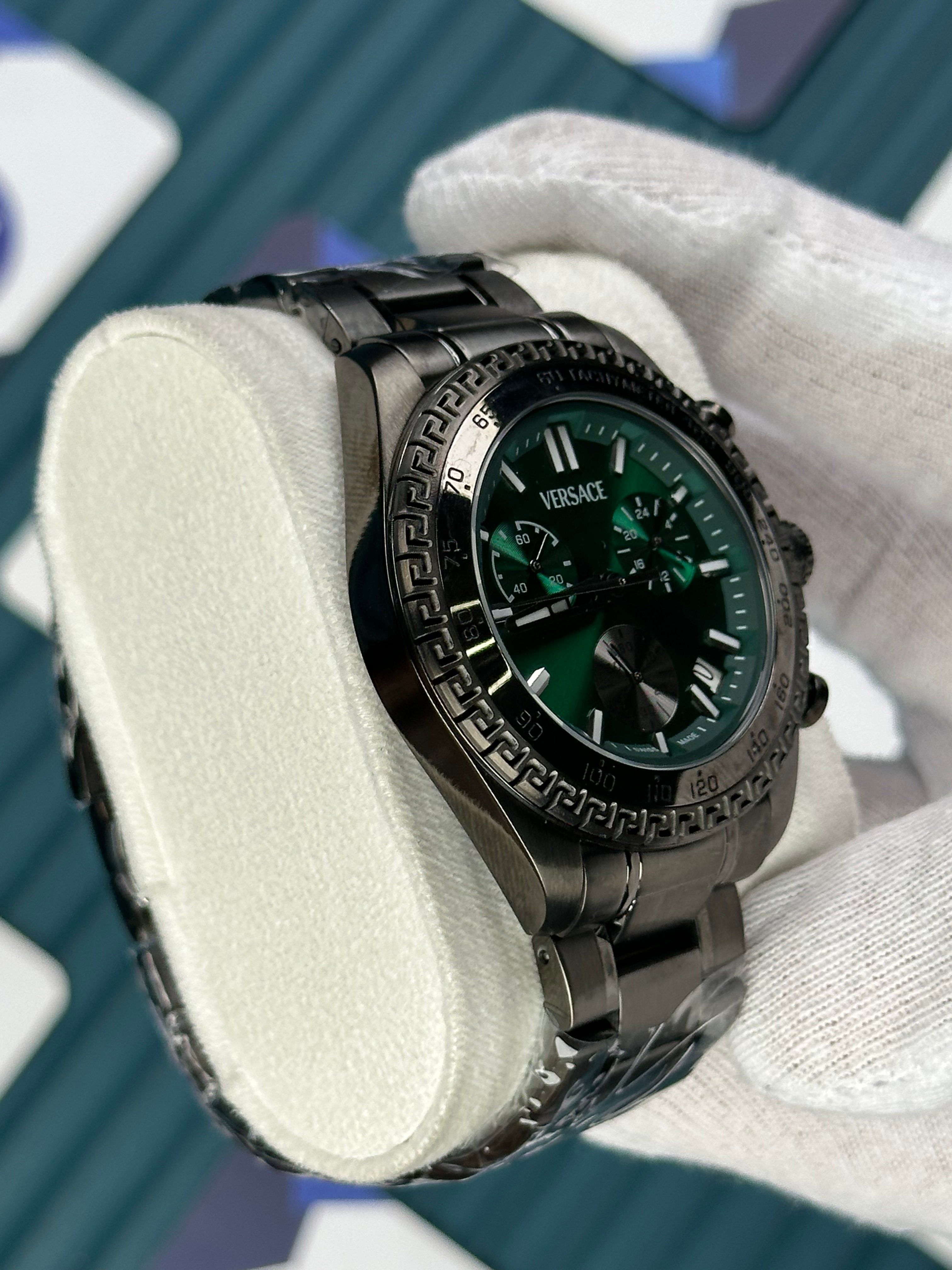 VERSACE GREEN DIAL CHRONOMOMETER FULL BLACK NEW SEASON
