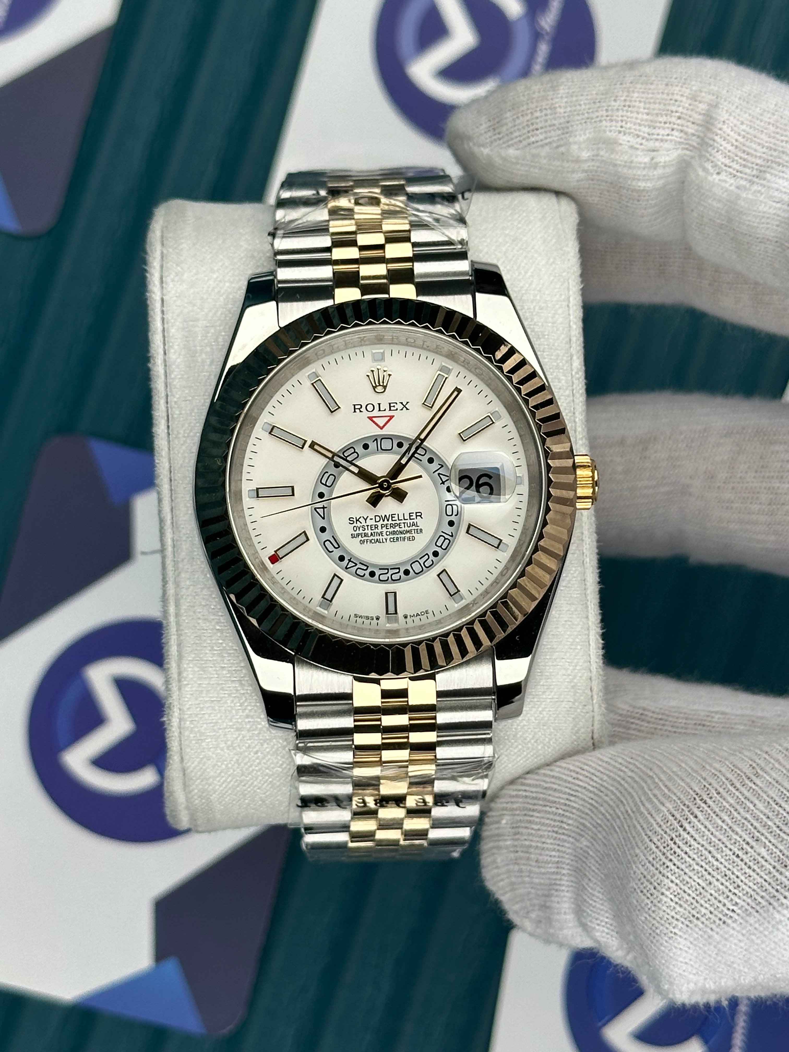 ROLEX SKY-DWELLER WHITE DIAL GOLD-SILVER JUBILE